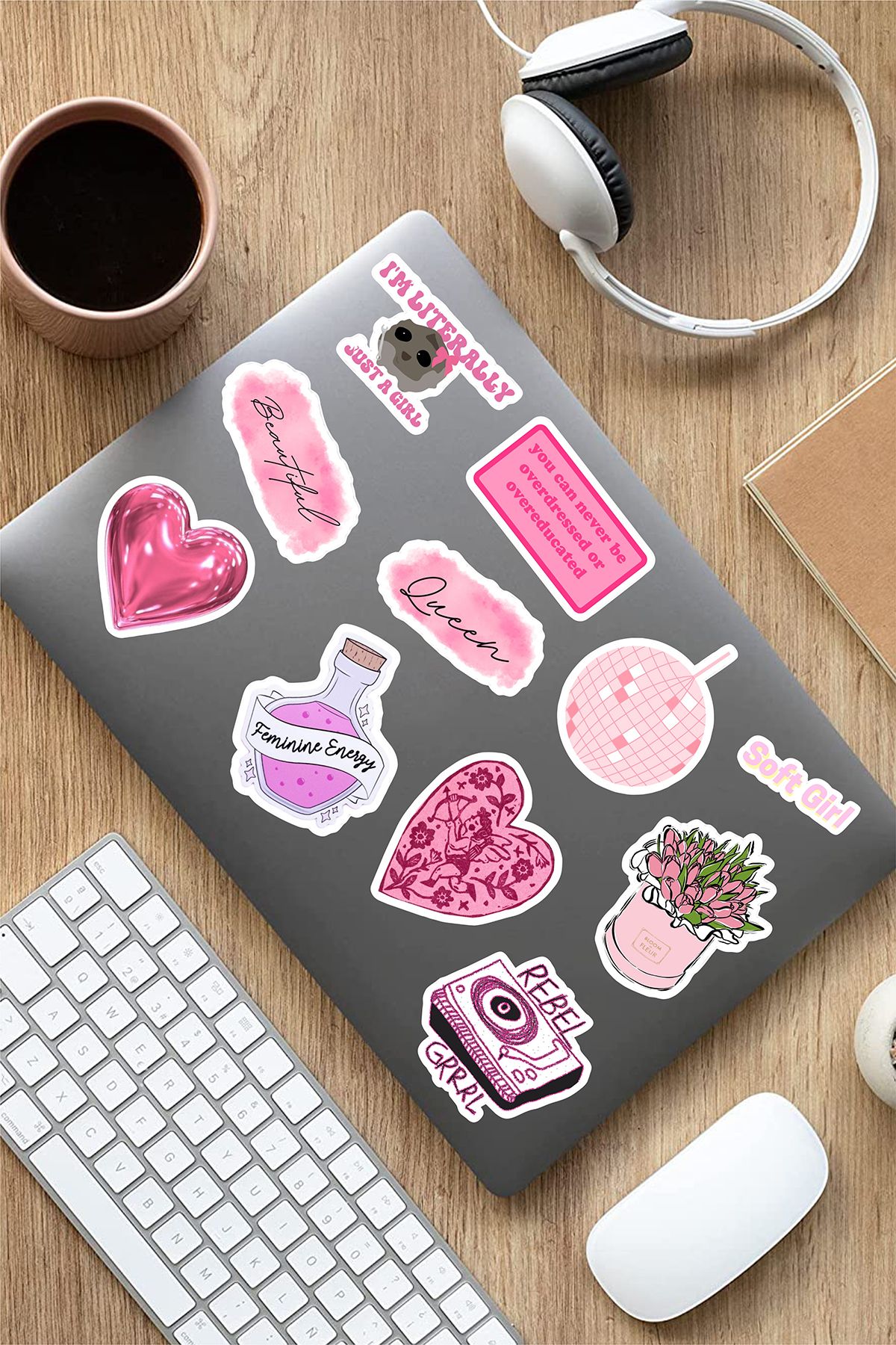 AR Sticker Renkli Girl Power Temalı Laptop Notebook Tablet Sticker Set 10