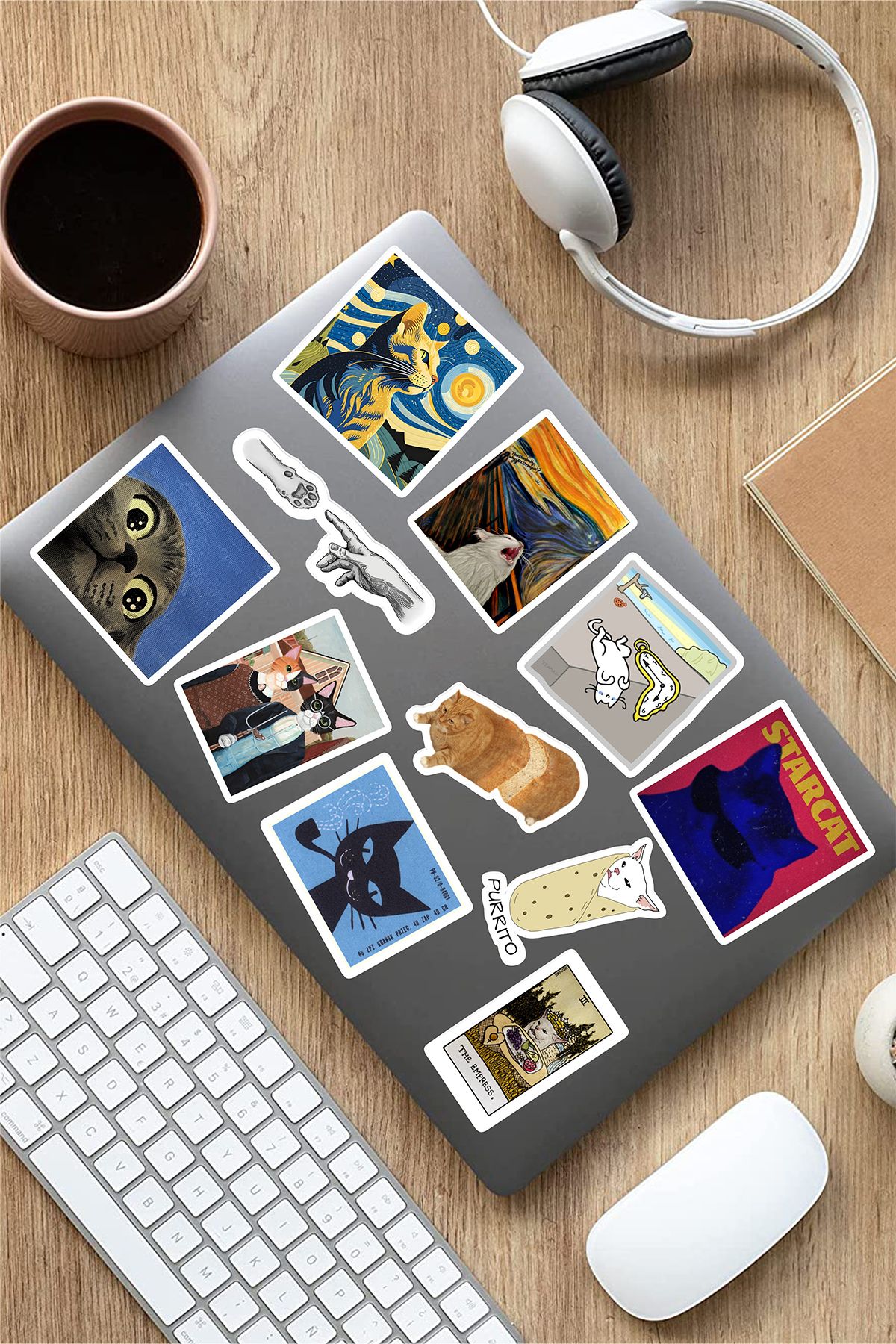 AR Sticker Cats Temalı Laptop Notebook Tablet Sticker Set 5