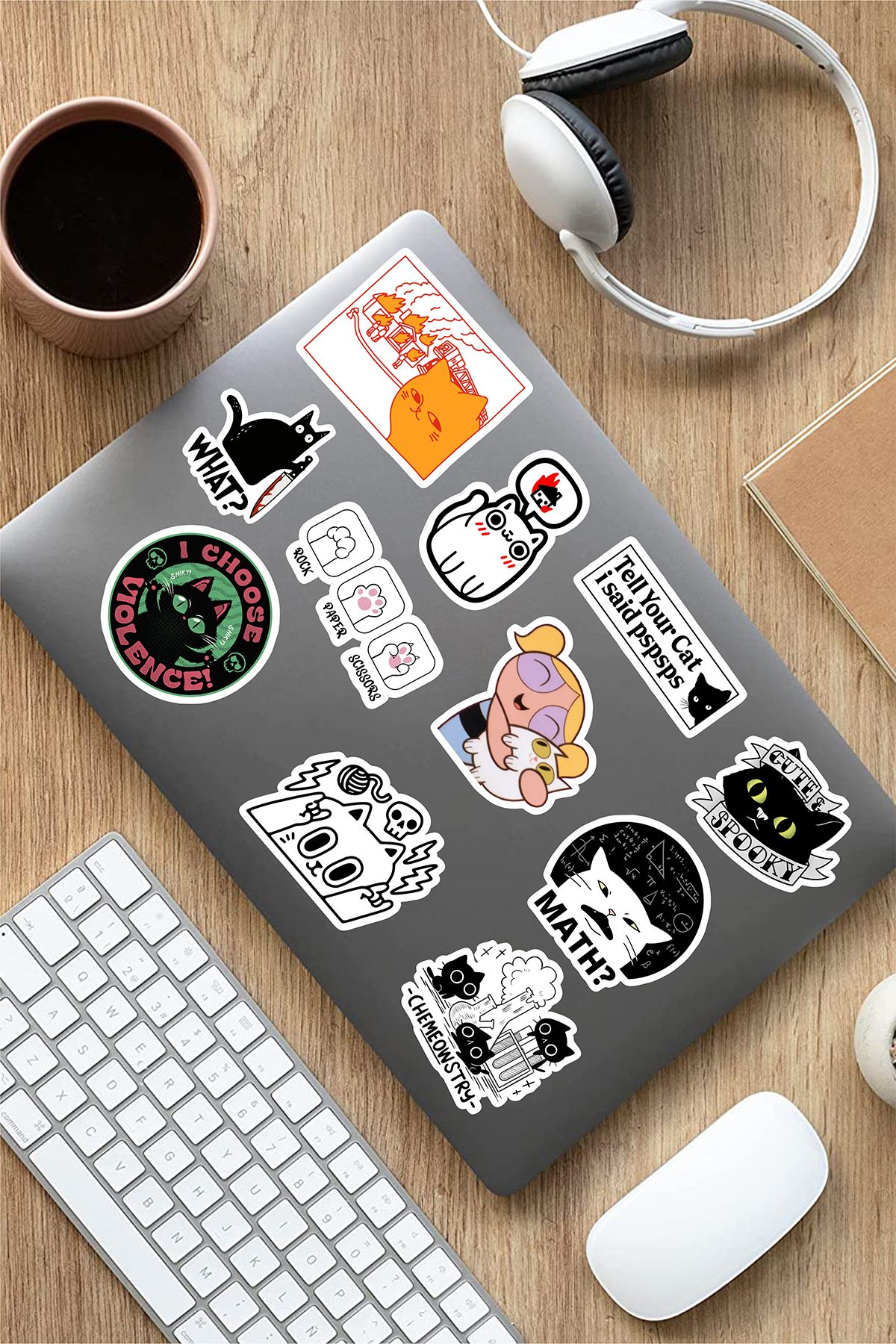 AR Sticker Cats Temalı Laptop Notebook Tablet Sticker Set 4