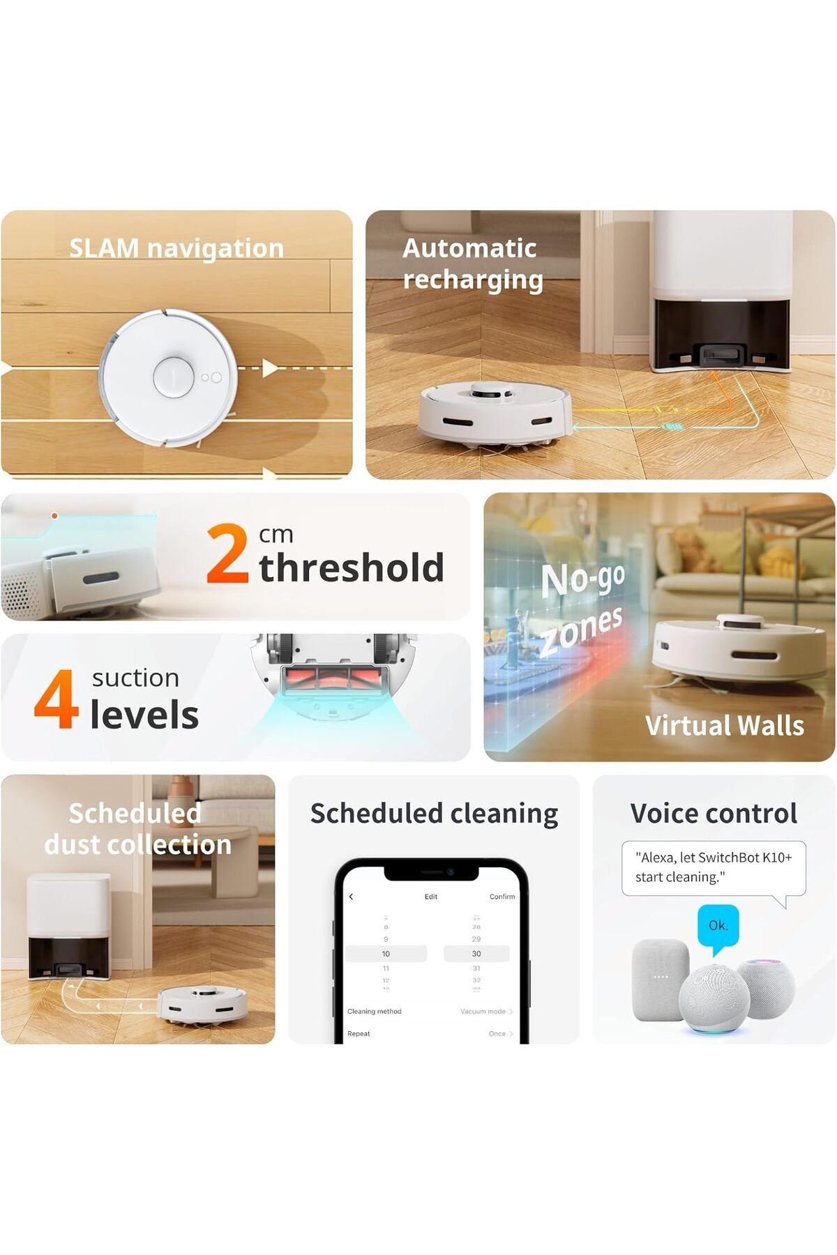 SwitchBot-Mini Robot Vacuum K10+ with Self-Empty Base for 70-Day of Cleaning 2500Pa Suction with voice control 3