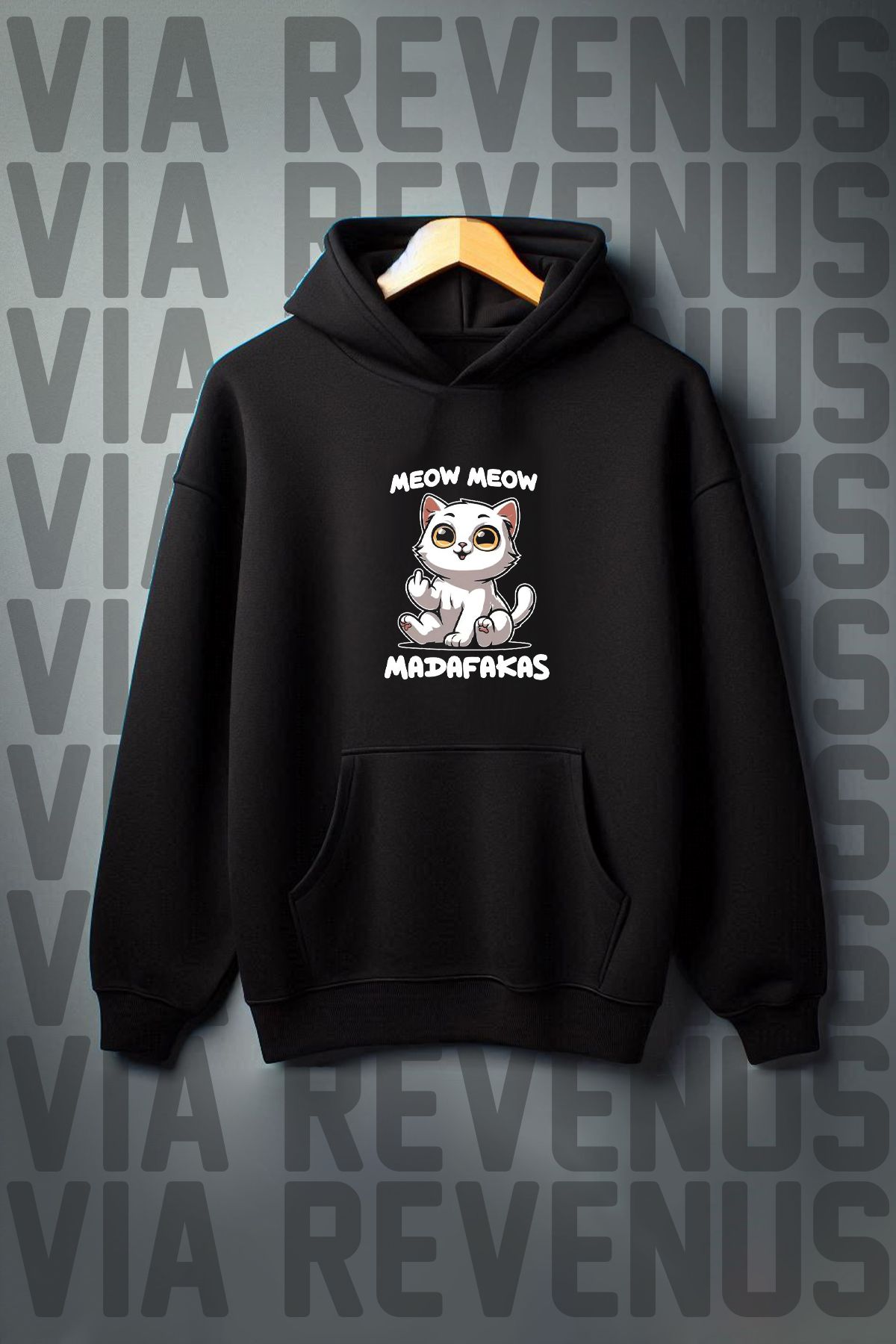 Vordevia Meow Meow Madafakas Baskılı Kapüşonlu Sweatshirt