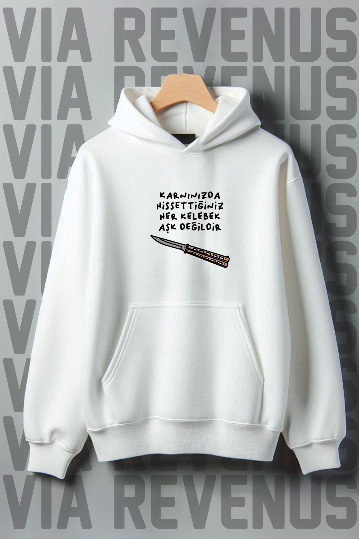 Vordevia Her Kelebek Aşk Değildir Baskılı Kapüşonlu Sweatshirt