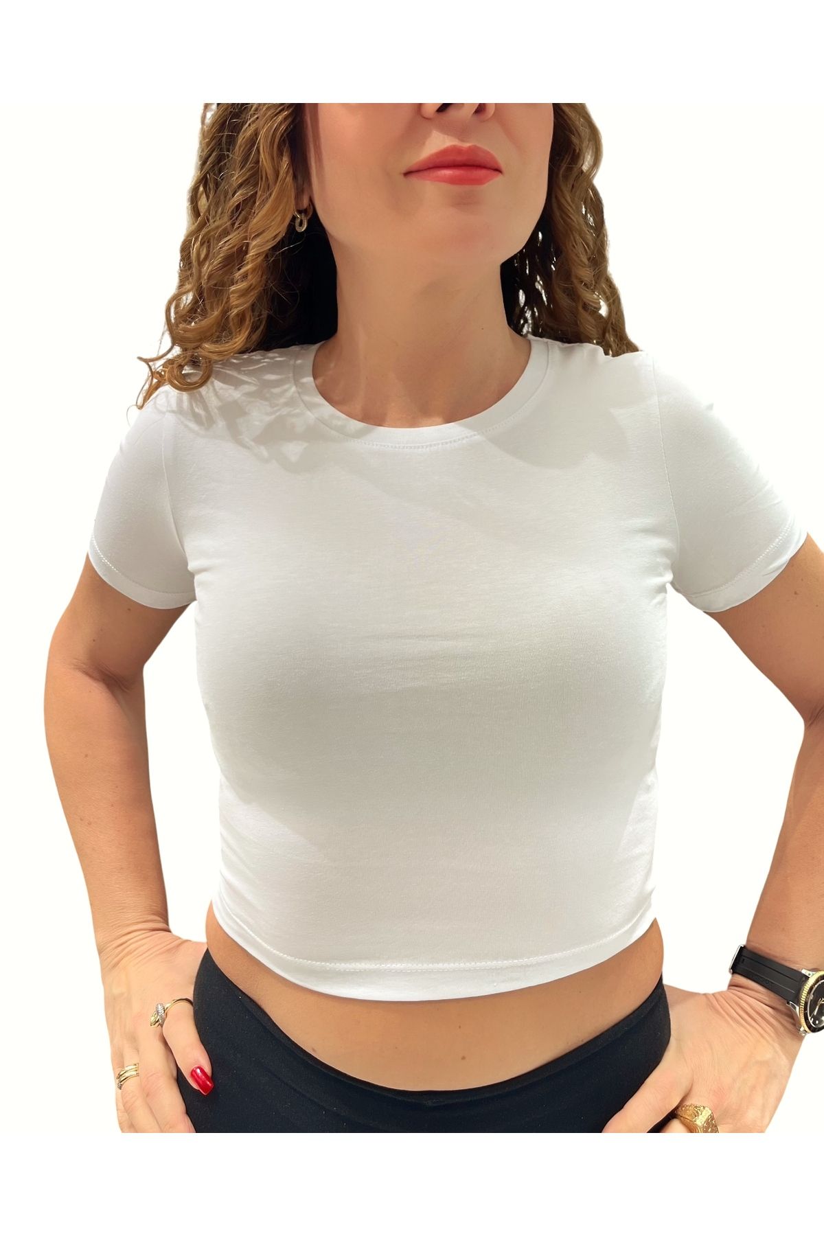 Butik Beyaz Basic Crop T-Shirt