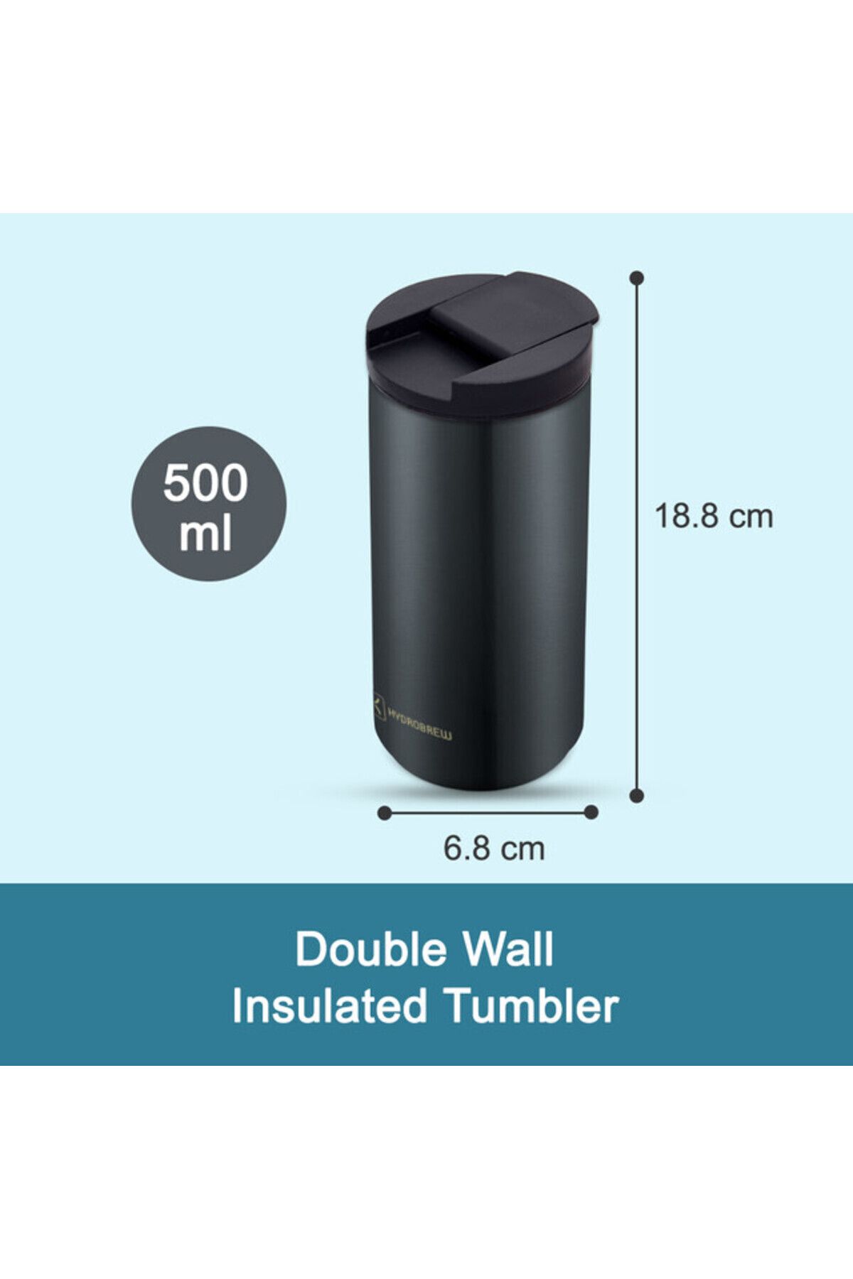 Hydrobrew-Double Wall Insulated Tumbler Water Bottle - Black, 500ml 5