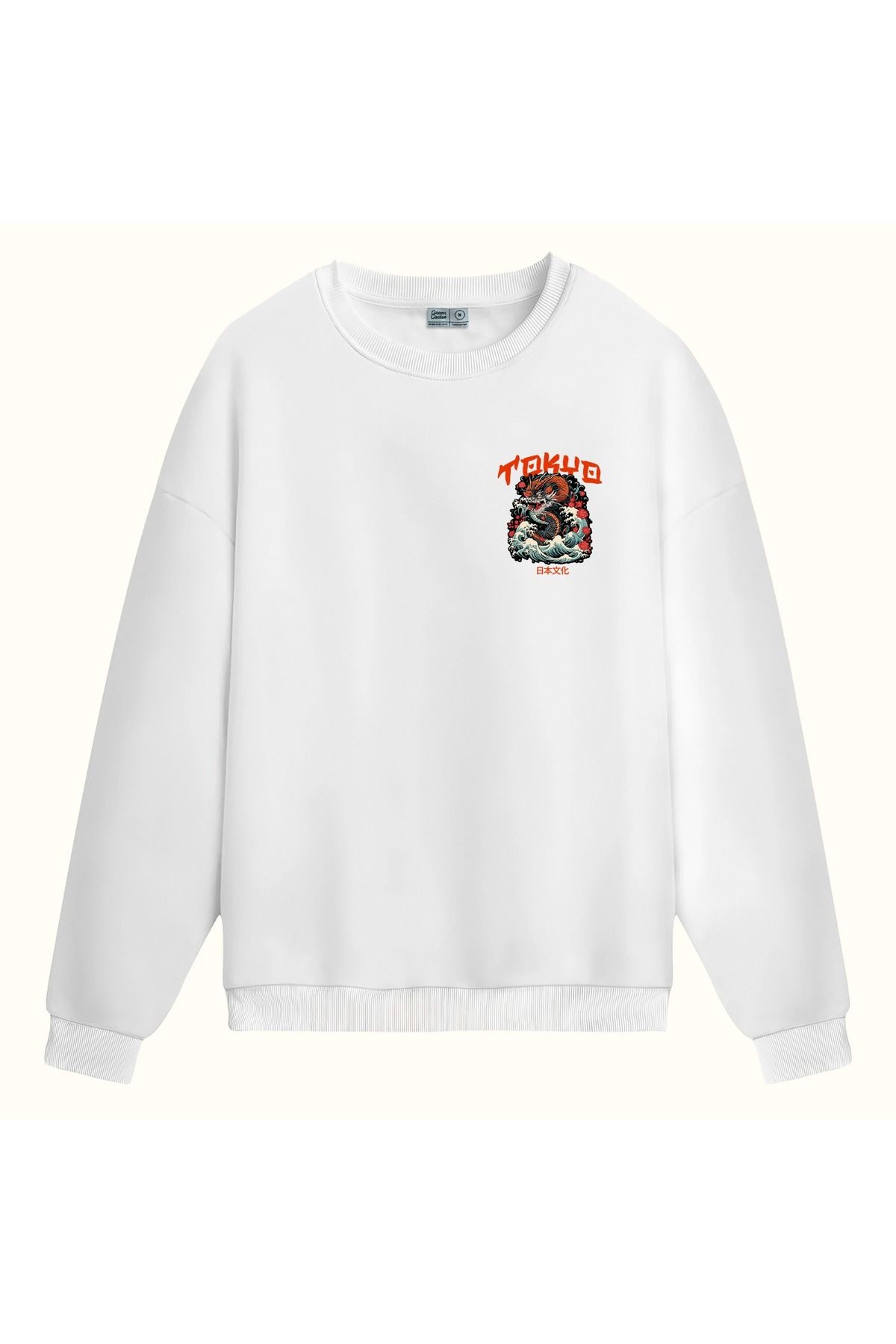 CCwear ejderha ve tokyo baskılı bisiklet yaka sweatshirt