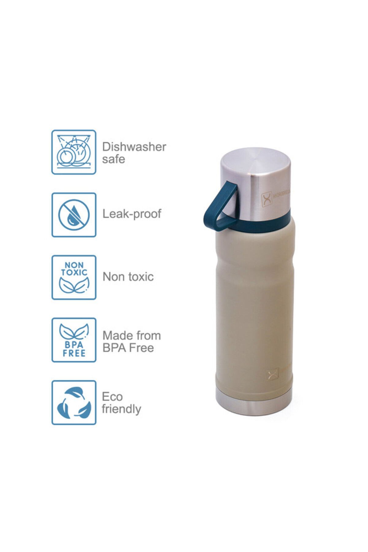 Hydrobrew-Insulated 650ml Vacuum Flask w/ 2x 150ml Cup-Ivory 3