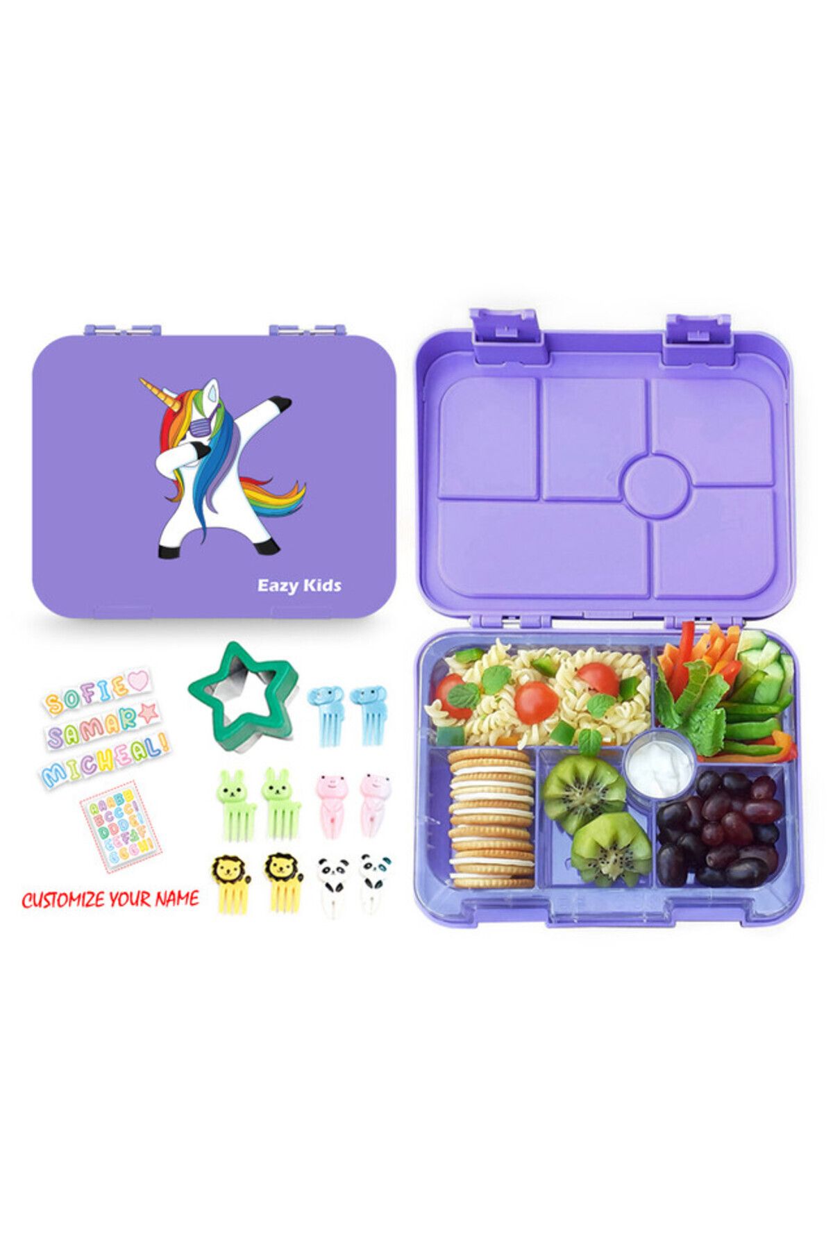 Eazy Kids Eazy Kids 6 Compartment Bento Lunch Box - Unicorn Purple