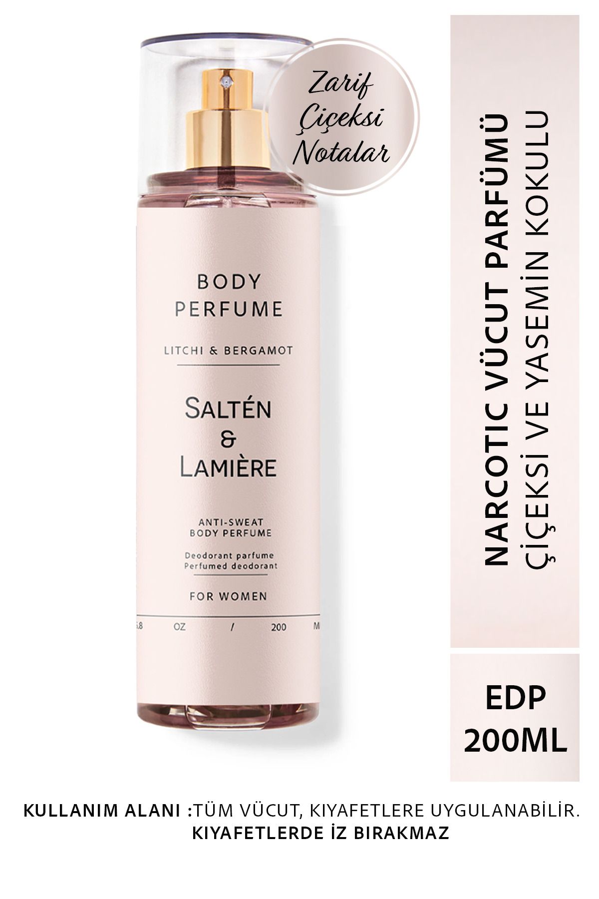 Salten Lamıere Edp Kalıcı Kadın Vücut Parfümü Çiçeksi ve Yasemin Kokulu Body Mist Spreyi El Ayak Terleme Önleyici