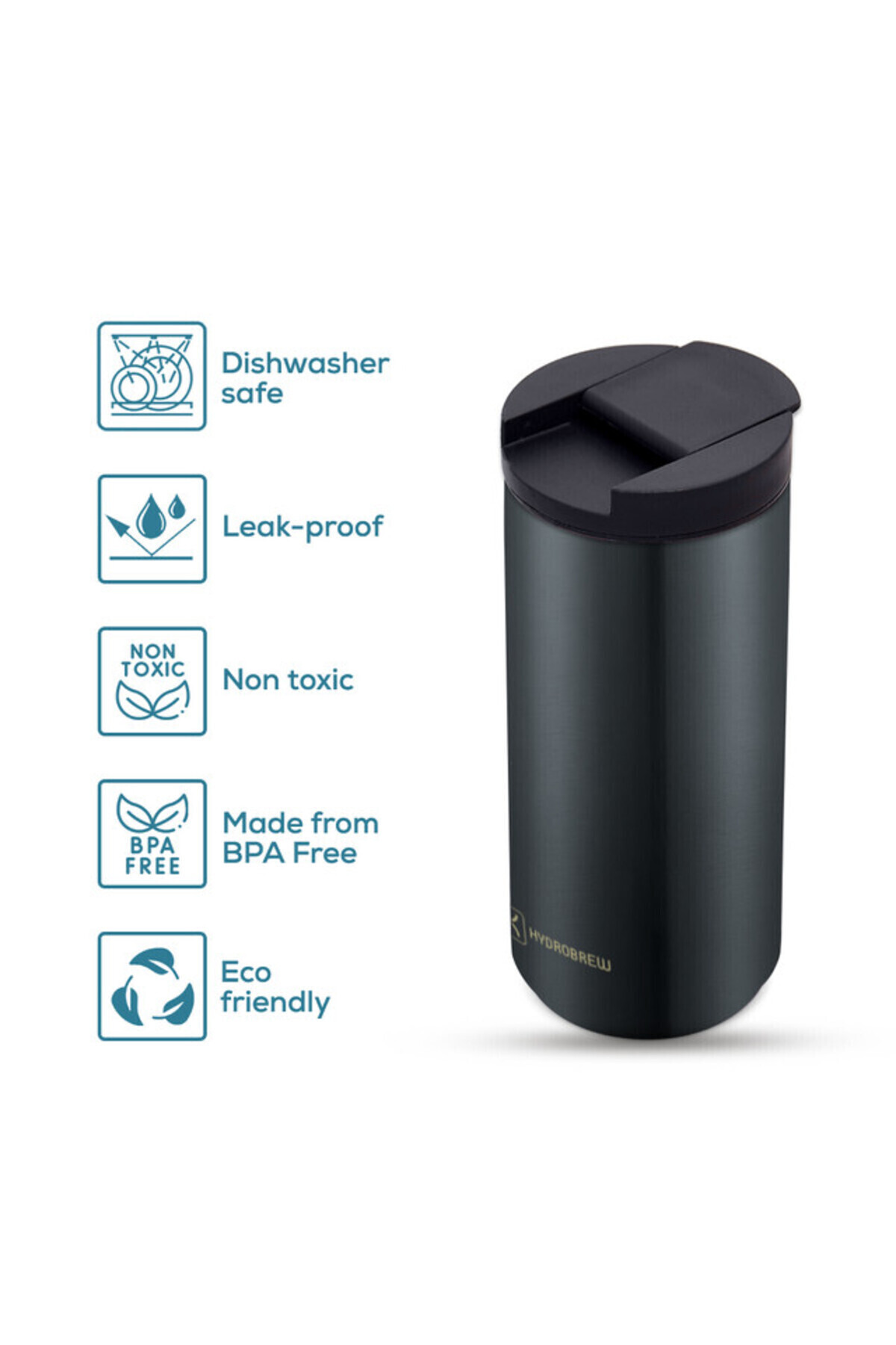 Hydrobrew-Double Wall Insulated Tumbler Water Bottle - Black, 500ml 3