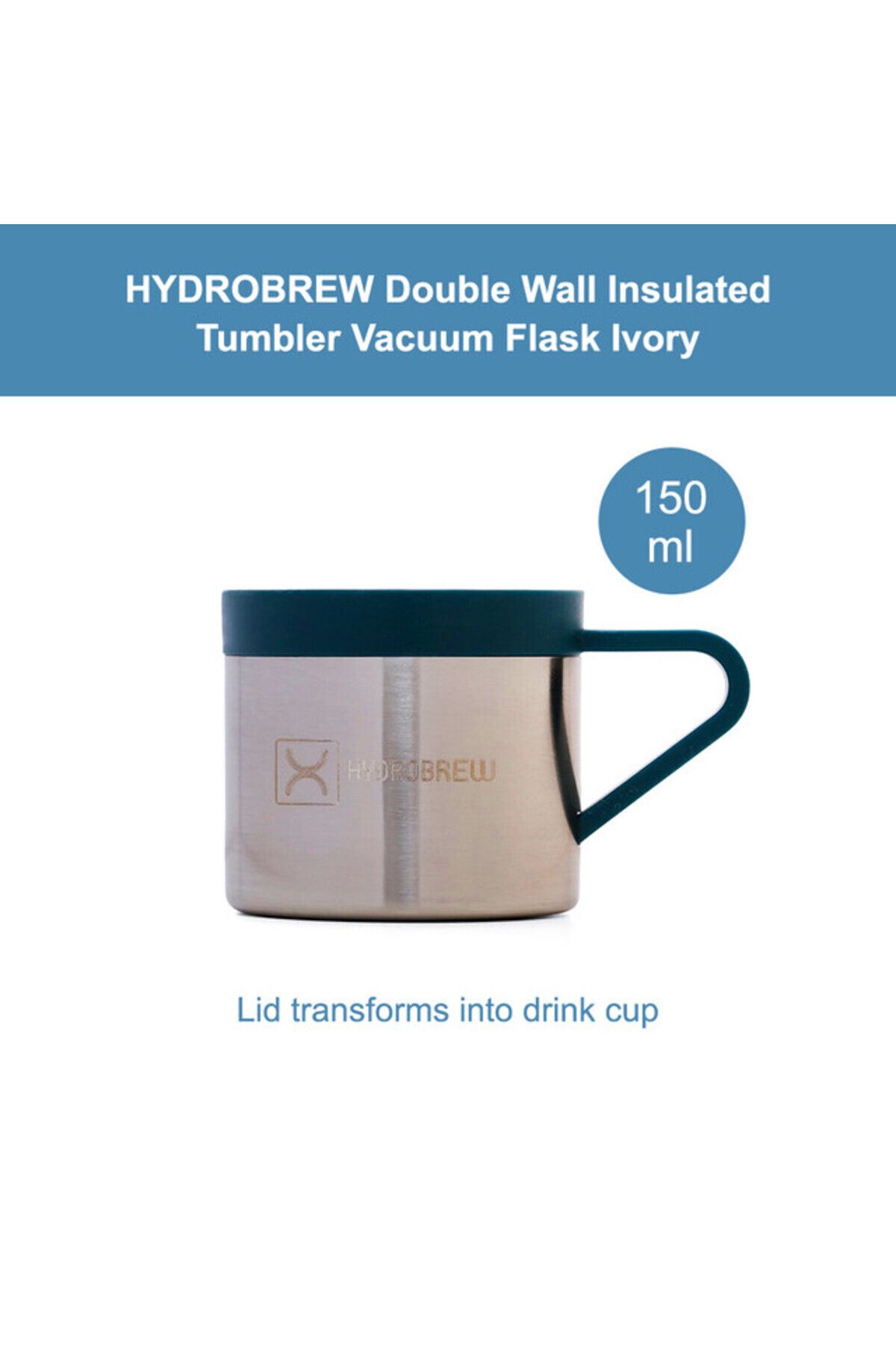 Hydrobrew-Insulated 650ml Vacuum Flask w/ 2x 150ml Cup-Ivory 4