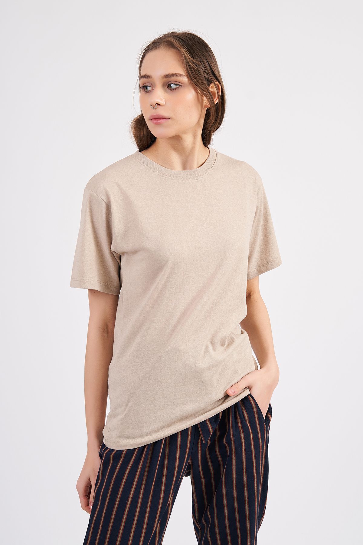 Syndra Oversize Kalıp T-shirt - Taş Rengi -
