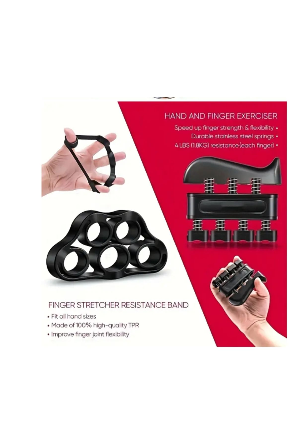 gaman-Hand Grip Strengthener Set of 5 - Finger Trainer, Stretch Band, Resistance Ring, Exercise Ball 4