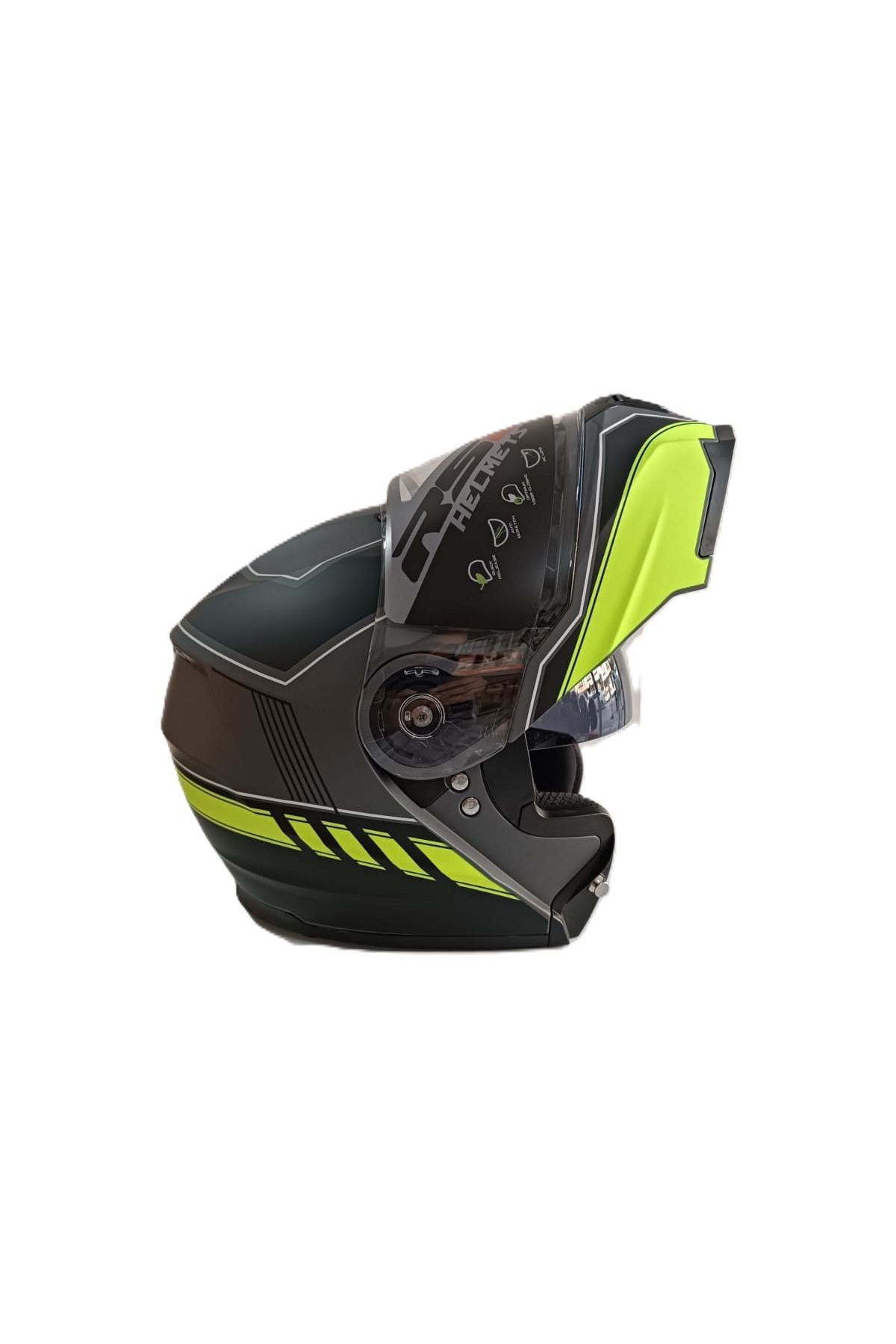 RS2 KASK ÇENE AÇILIR VİZÖRLÜ AÇIK YEŞİL-GRİ RS2 ECE 2206 BELGELİ L BEDEN