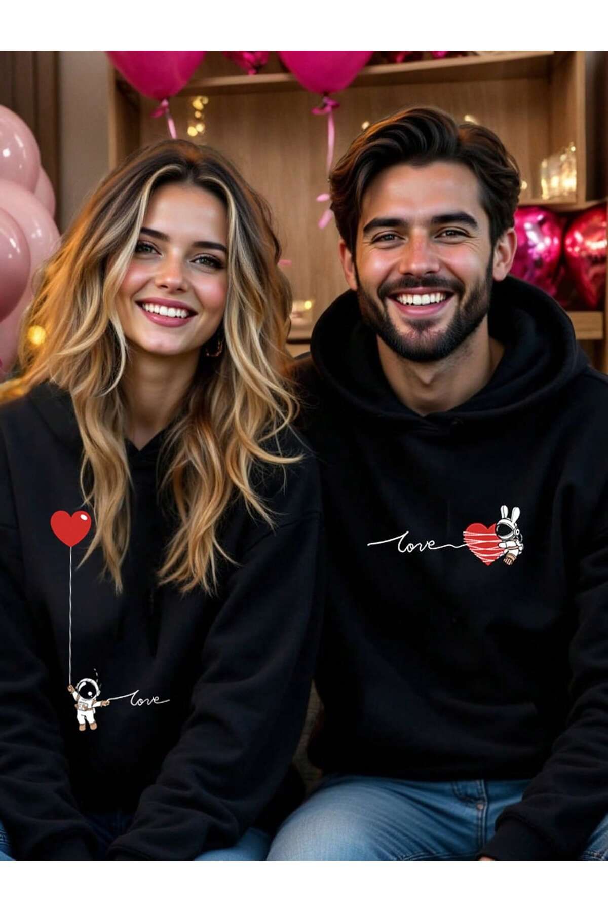 LUNAVISTA Uzay Aşkı baskılı Oversize Unisex Hoodie