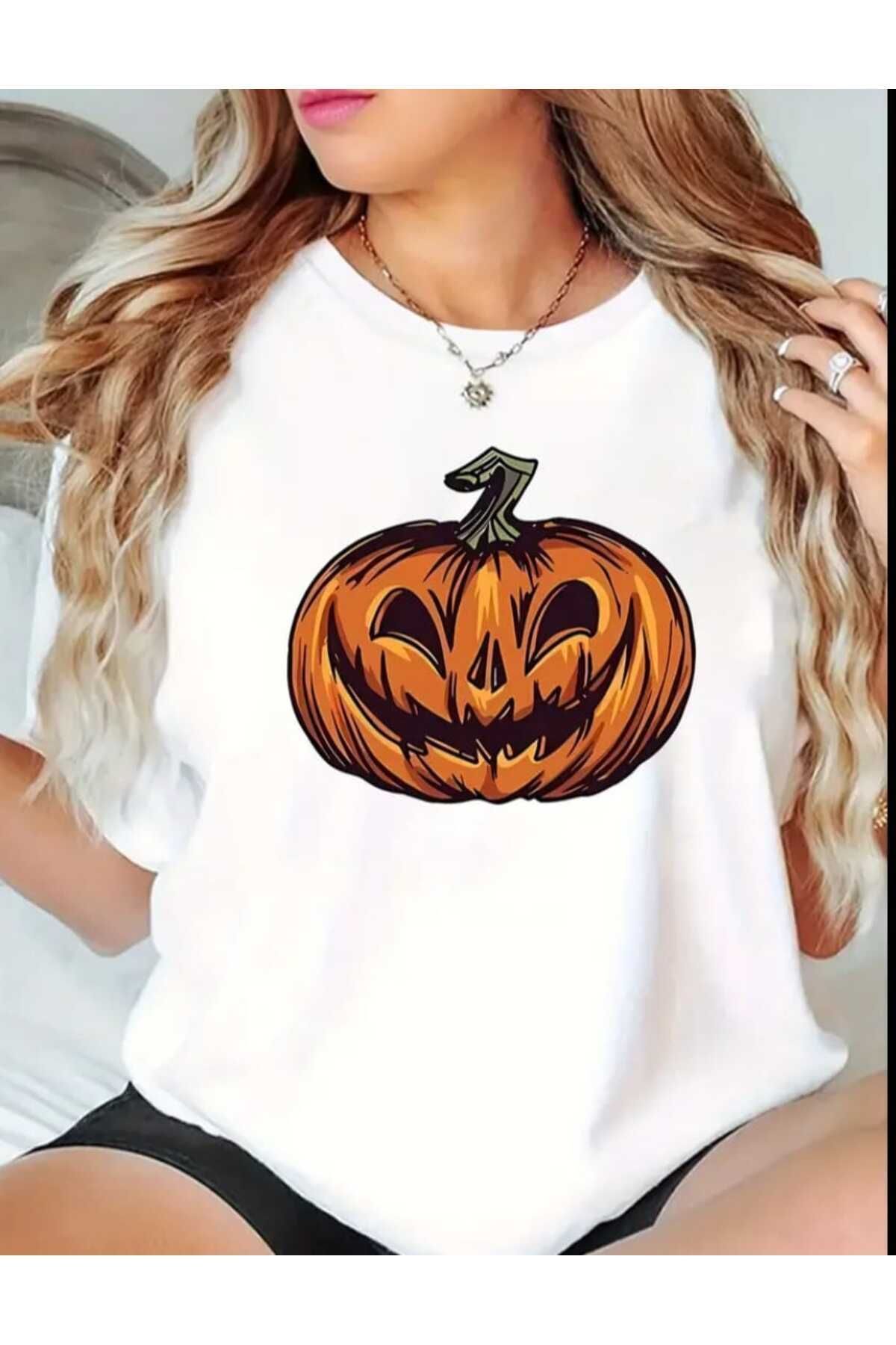 WOODROFFE Halloween Balkabak Baskılı Oversize Salaş Boyfriend T-shirt