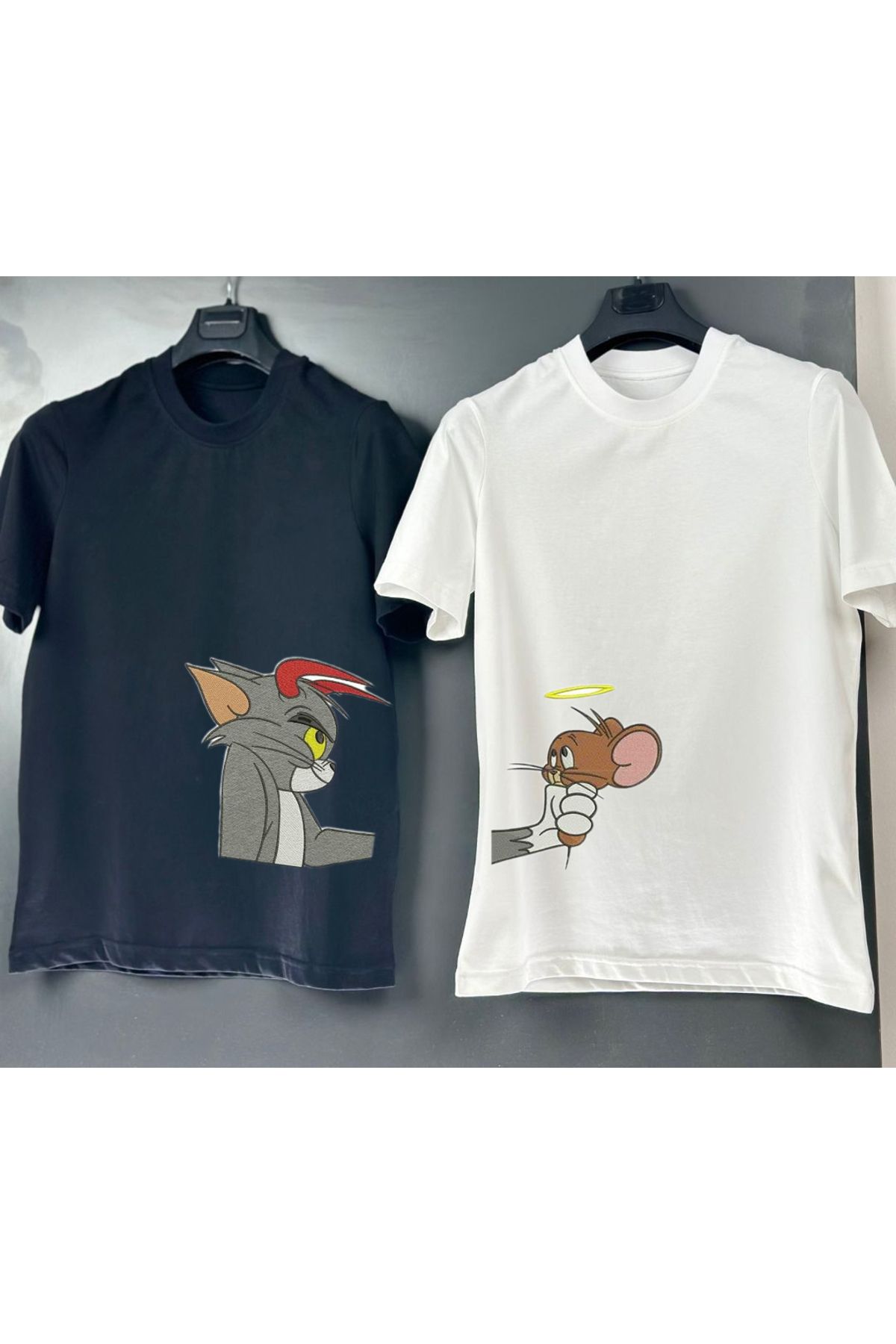 Sanctum Tom ve Jerry Sevgili Kombini Oversize Çift Renk T-shirt