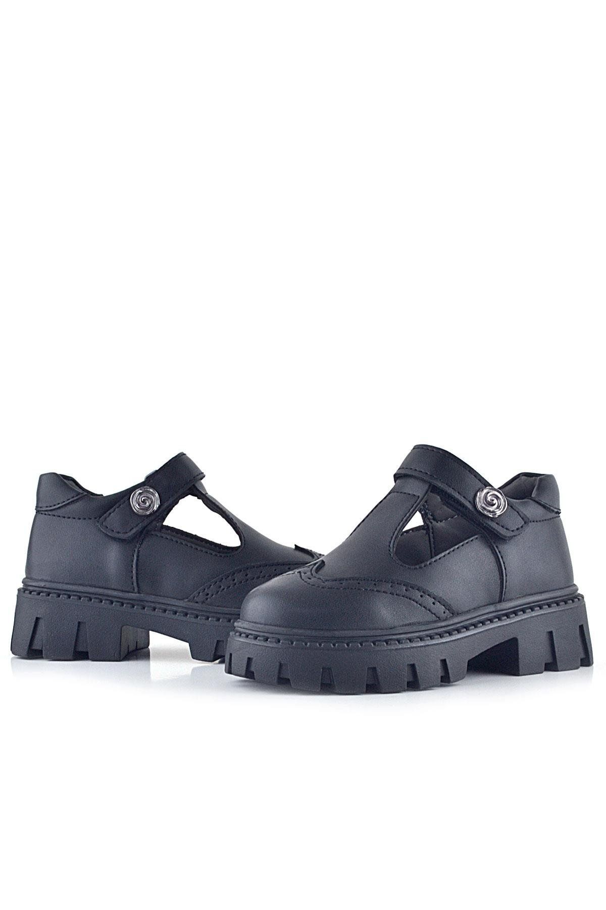 Rakerplus-Black Matte Velcro Metal Detailed Girls' Casual Shoes 7