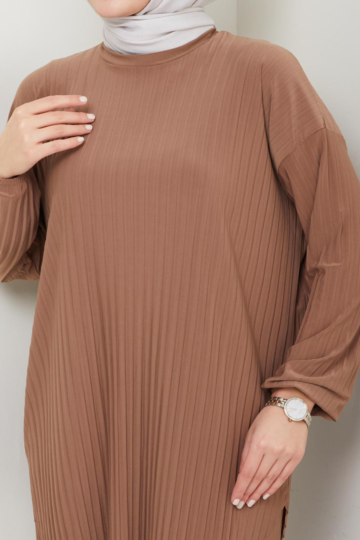 Bold Grup-Women's Sandy Full Pleated Loose Tunic Pants Hijab Double Set 4