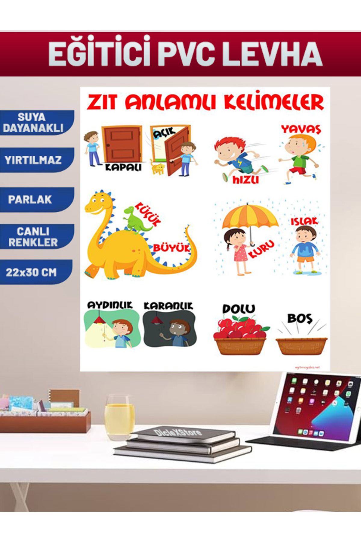 izmirdenet Zıt Anlamlı Kelimeler Tablo: Eğitim Pvc Poster 21x30 cm