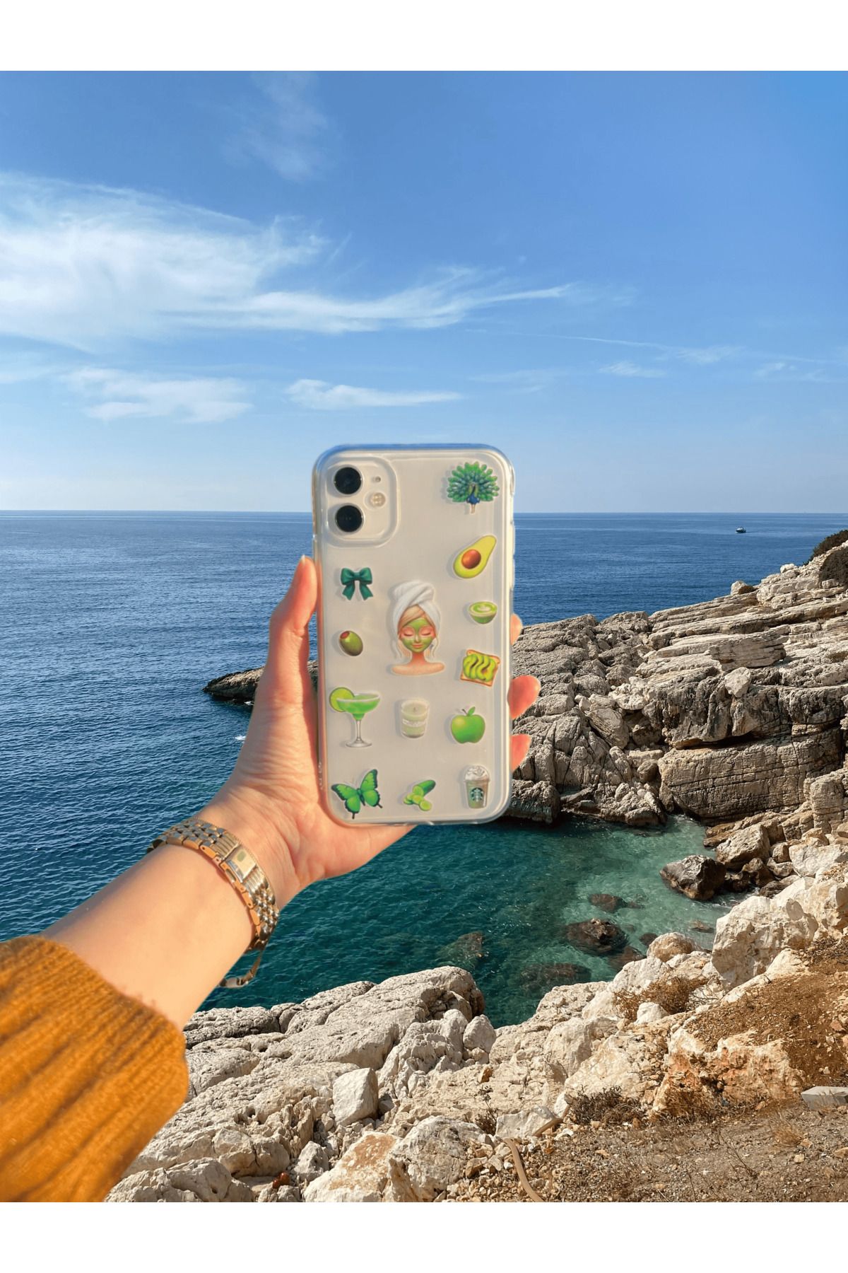 shop iPhone XS Max ile Uyumlu Şeffaf-Silikon  Yeşil Renkli Emojiler Tasarımlı Telefon Kılıfı