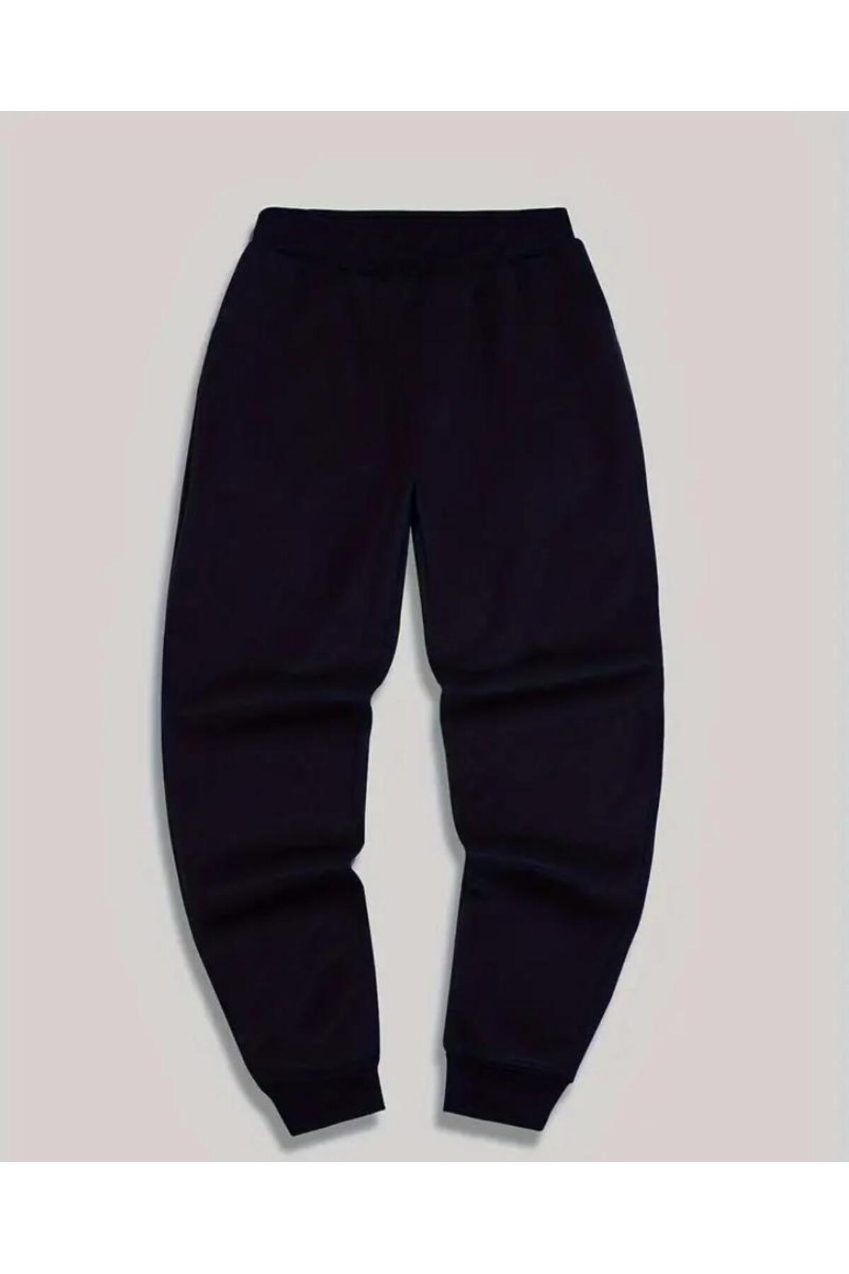 caddekombin Erkek M Ritim Baskılı Jogger Regular Fit Kalıp Siyah Eşofman Altı görsel 2