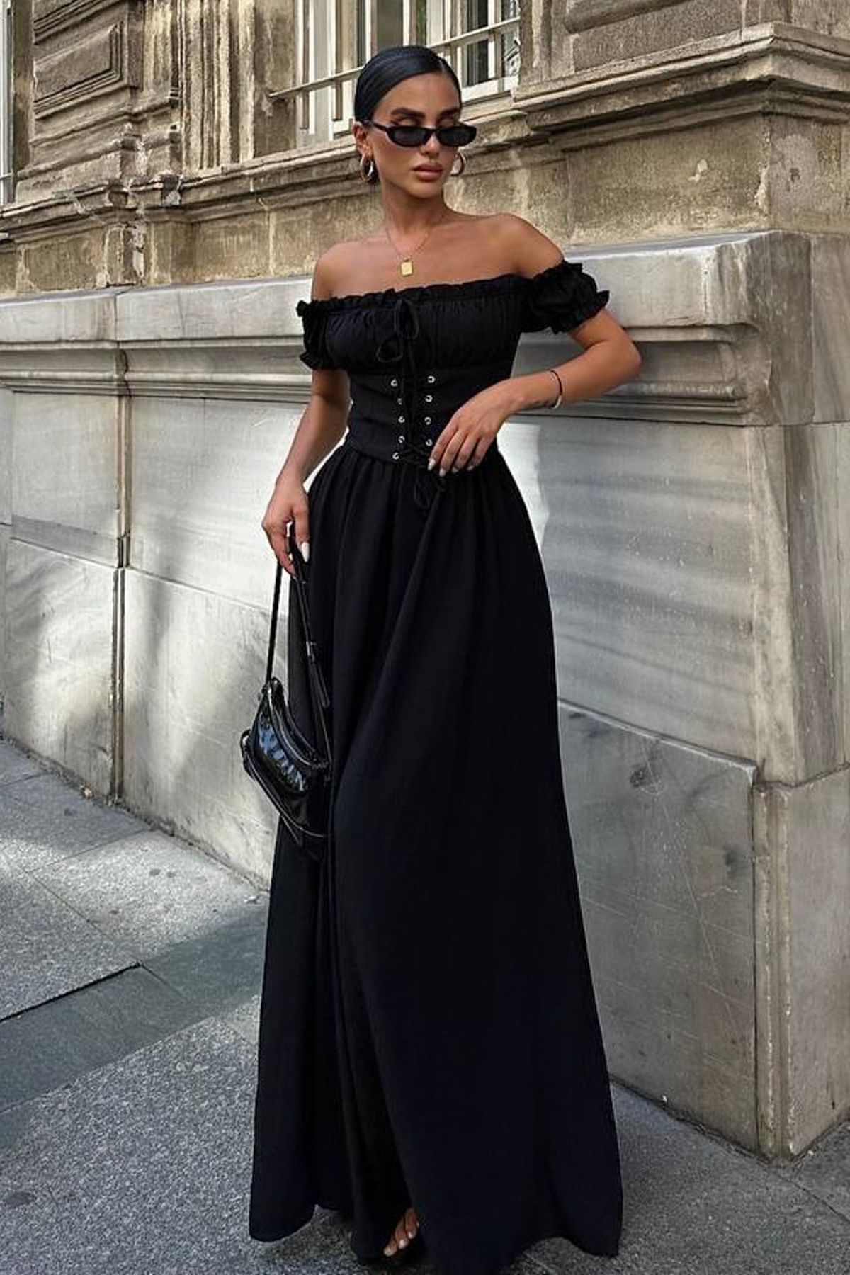 Trendyol Collection Czarny kołnierzyk Carmen, piracki strój wieczorowy na zakończenie szkoły TPRSS25AE00133