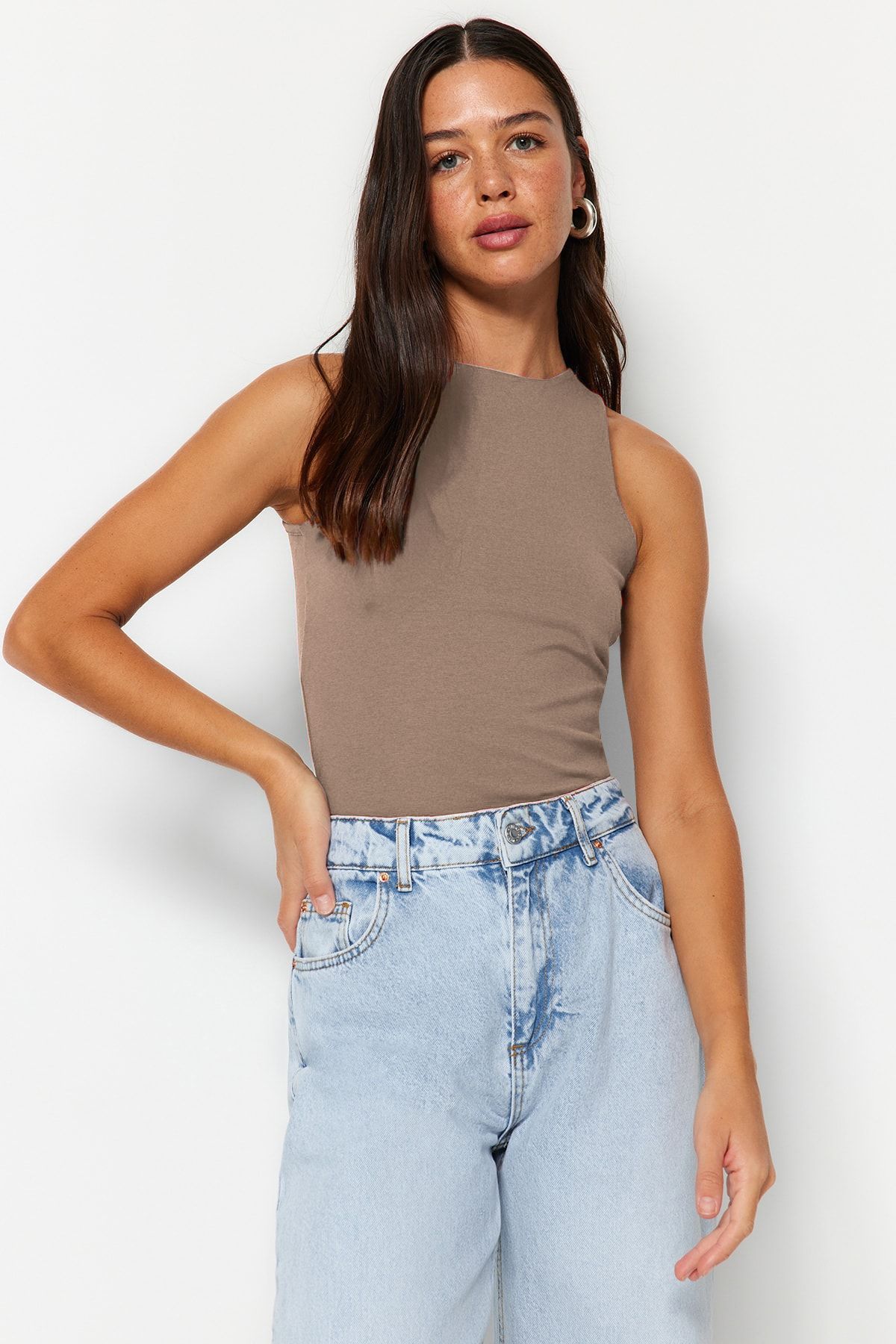 Trendyol Collection-Mink*001 – elastické bavlněné tílko s výstřihem, na tělo, Twoss23Al00069 2