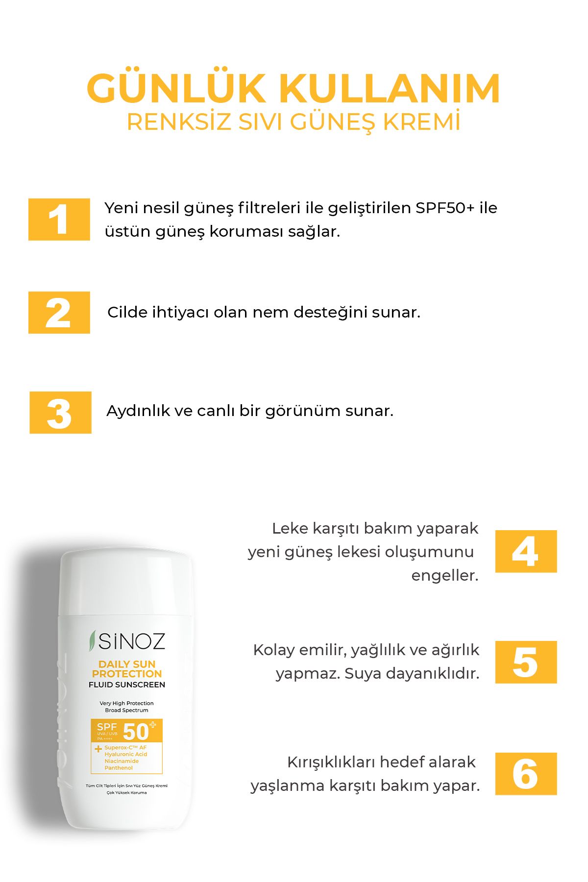 کرم ضد آفتاب مایع صورت با SPF50+ استفاده روزانه 50 میلی لیتر - فیلترهای ضد آفتاب نسل جدید- فرمول هیبریدی-PA++++ Sinoz