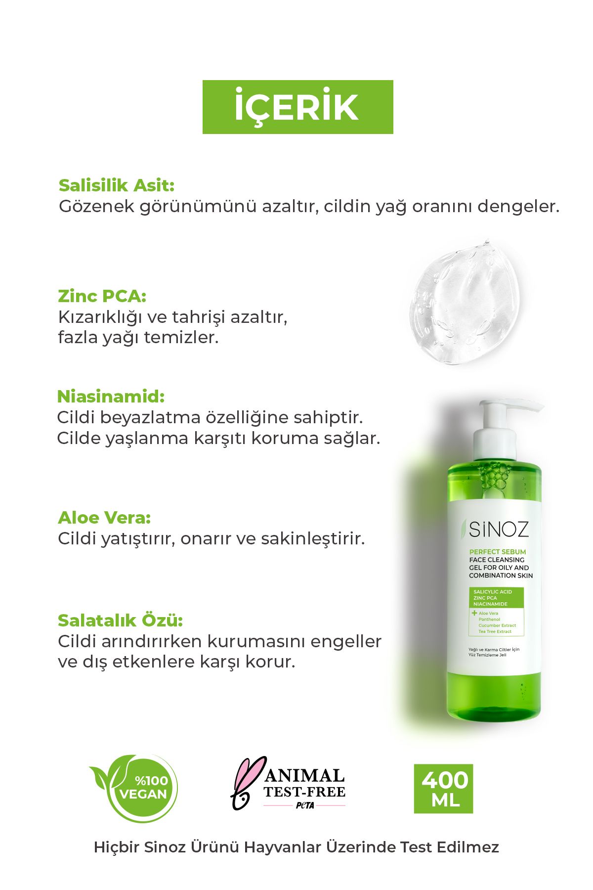 SİNOZ-Perfect Sebum Balancing Gesichtsreinigungsgel 400 ml für fettige Mischhaut 3