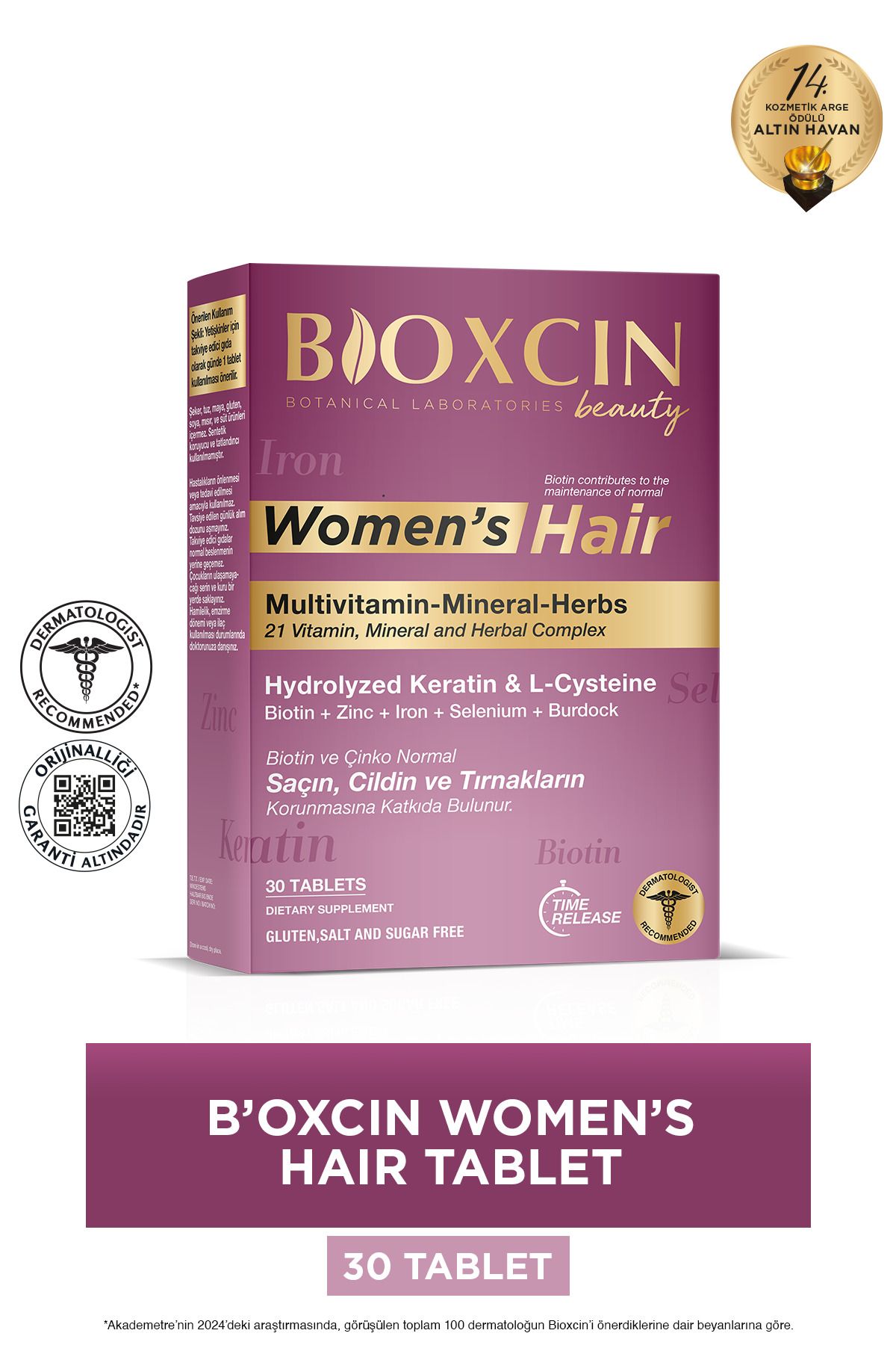30 قرص موی زنانه - کراتین کلاژن بیوتین روی آهن سلنیوم بیدو L سیستئین. Bioxcin