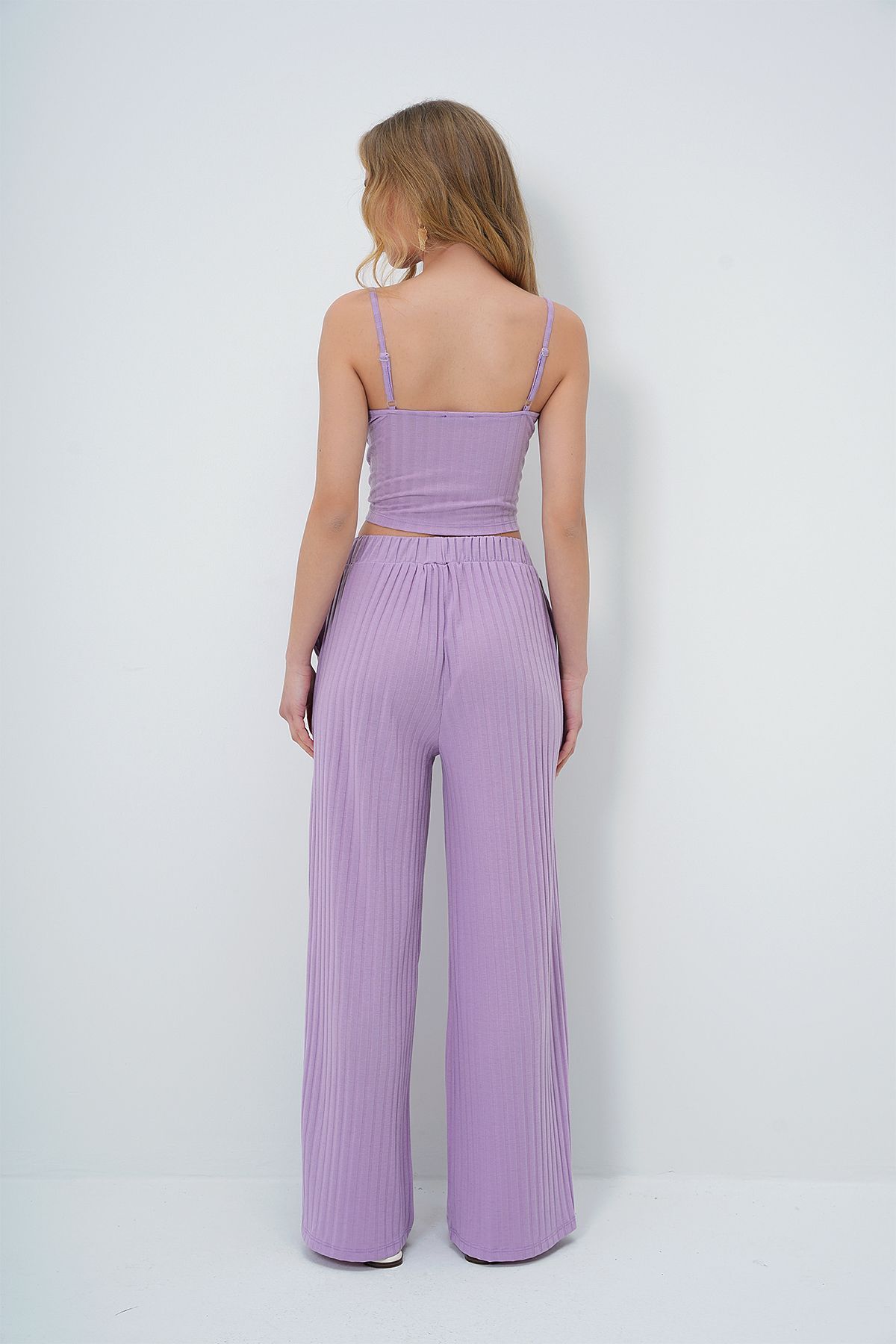 Trend Alaçatı Stili-Lilac Double Breasted Bustier and Split Palazzo Pants Set - Adjustable String Strap Alc-X13577 6