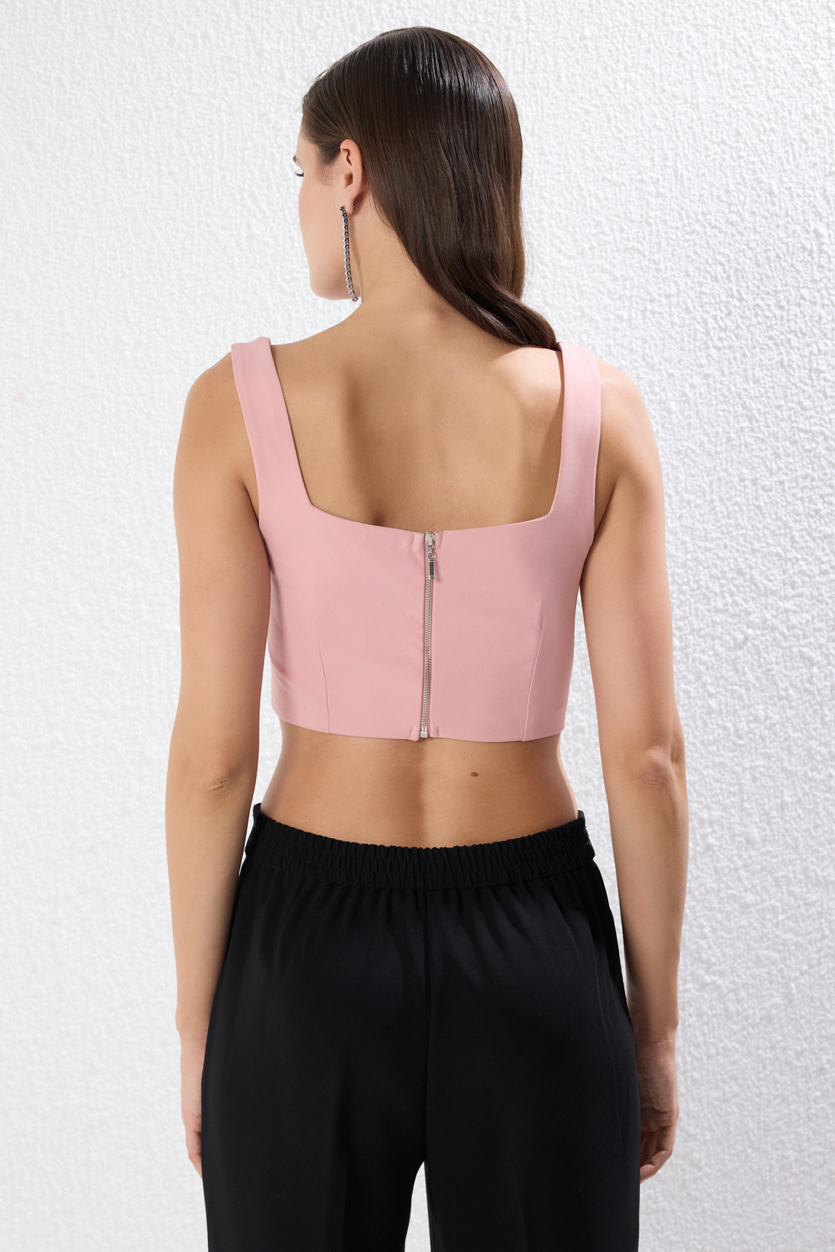 Trendyol Collection-Detailní práškový korzet s květinovými doplňky Tkané prsatější TPRSS24BS00022 5