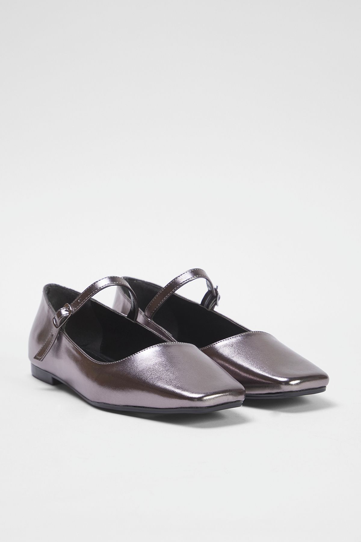 TRENDYOL SHOES-Stříbrné kovové páskové hranaté baleríny Mary Janews Takss25Be00003 5