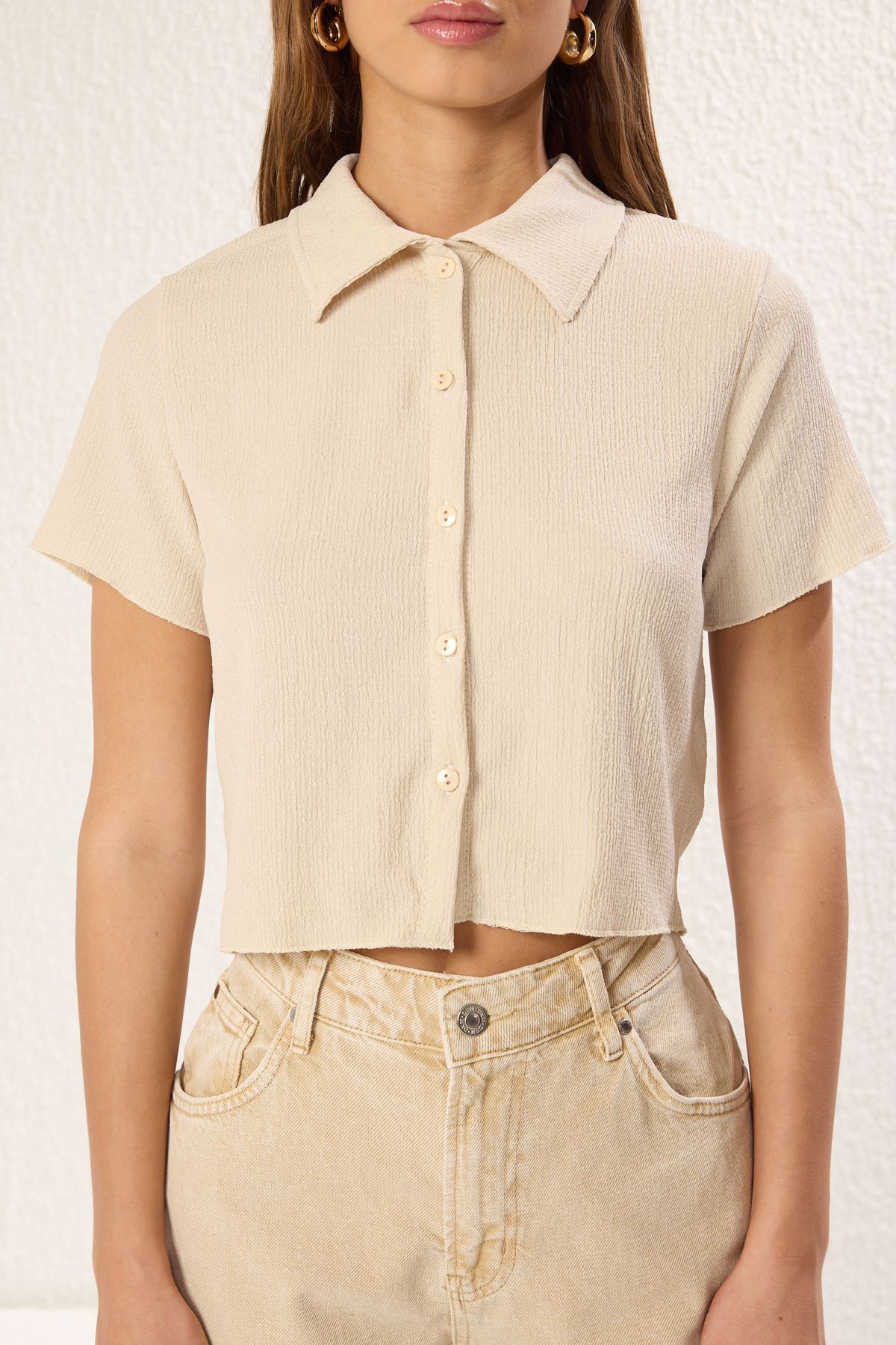 Trendyol Collection-Μπλούζα με υφή με κουμπιά Polo - TWOSS25BZ00397 3
