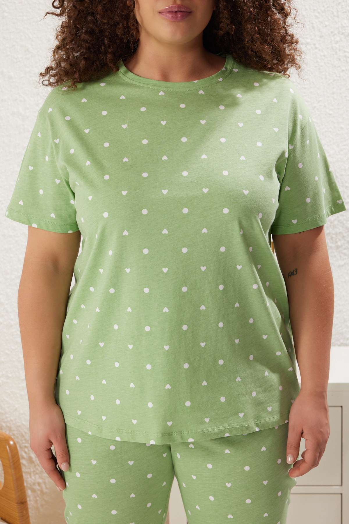 Trendyol Curve-Heart Pattern Mint Knitted Pajamas Set - Tbbss25Ai00023 3