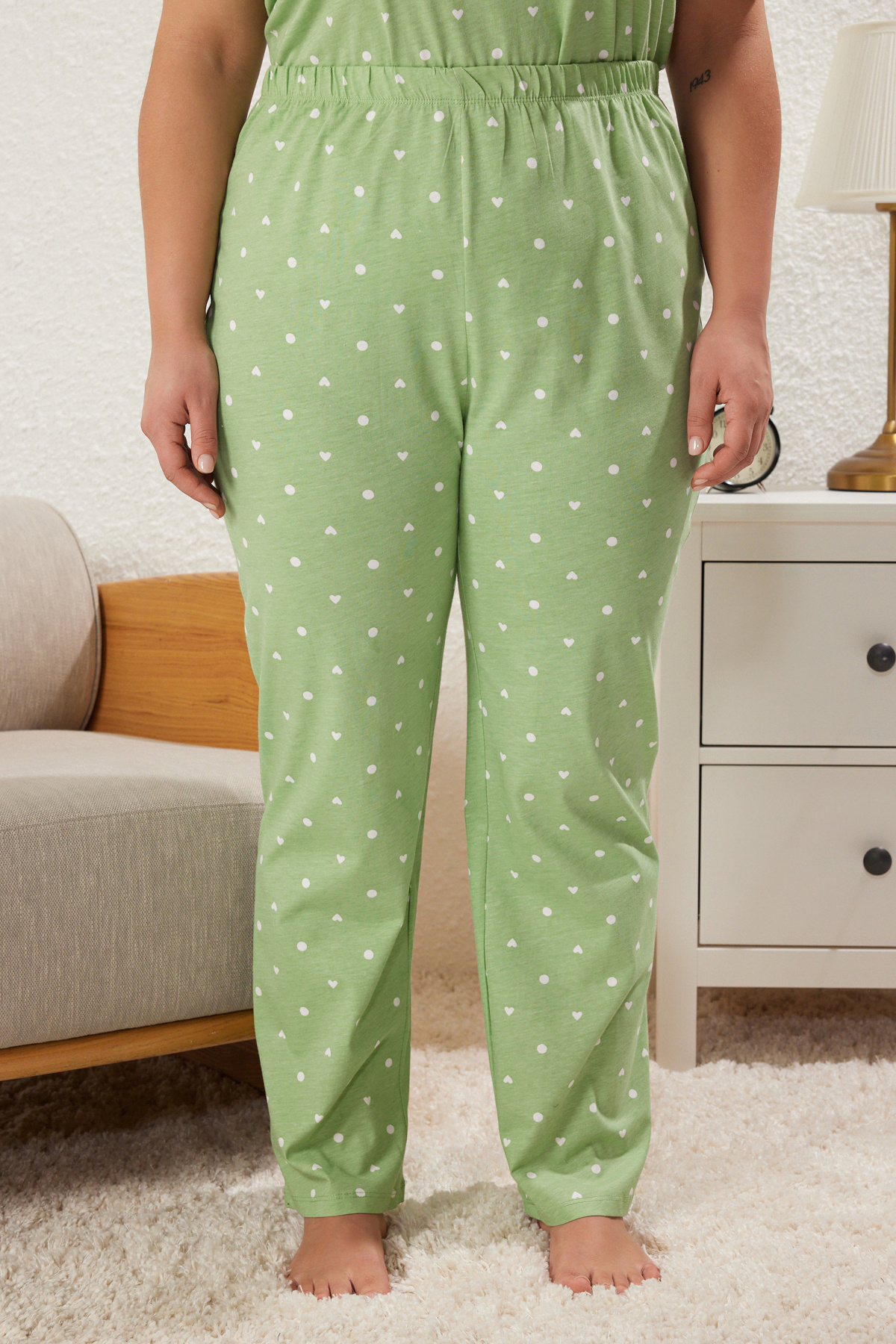 Trendyol Curve-Heart Pattern Mint Knitted Pajamas Set - Tbbss25Ai00023 4