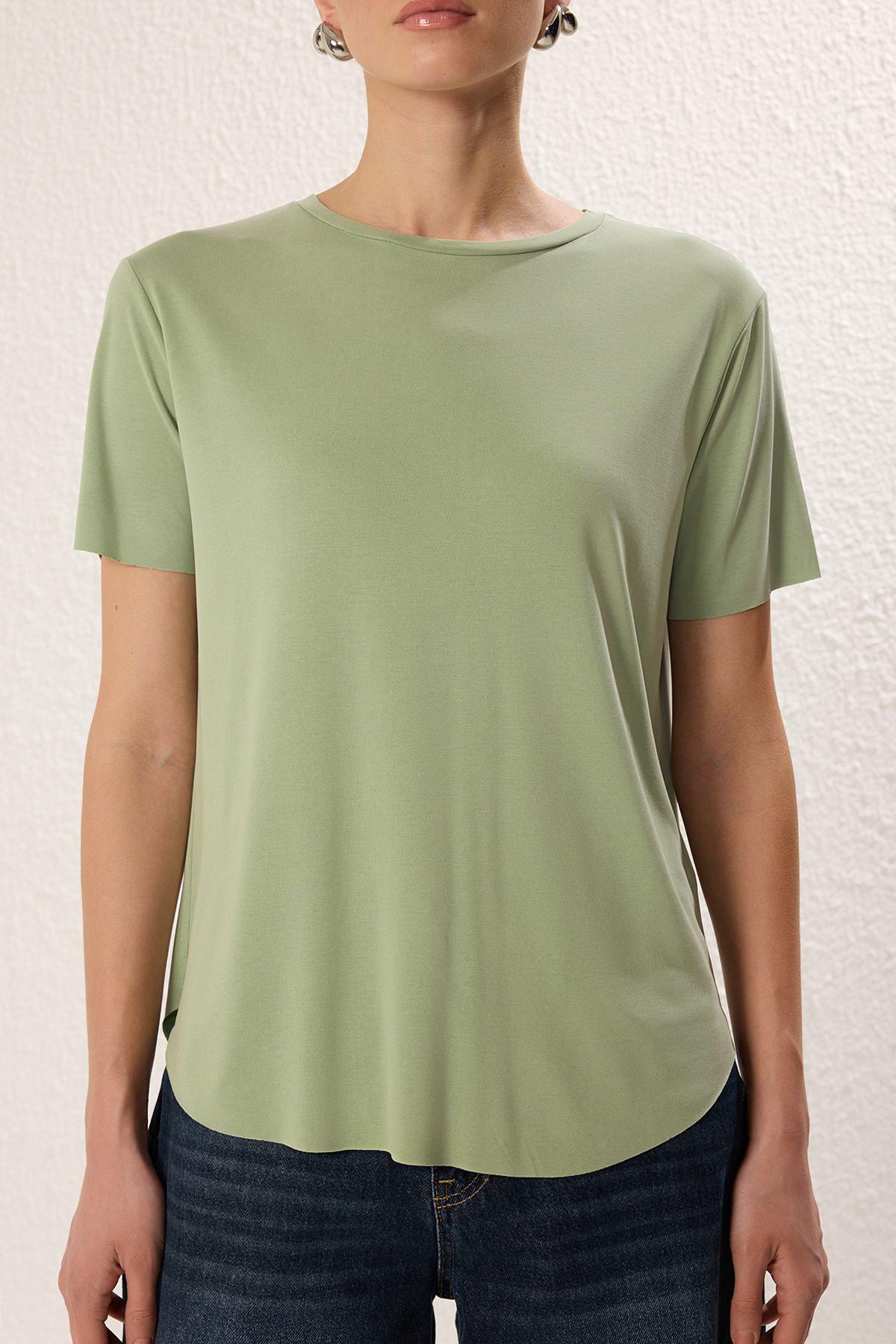 Trendyolmilla  Mint More Sustainable Soluk efektli Modal Kumaş Oversize/Geniş Kesim Örme T-Shirt TWOSS25TS00124 - Görsel 3