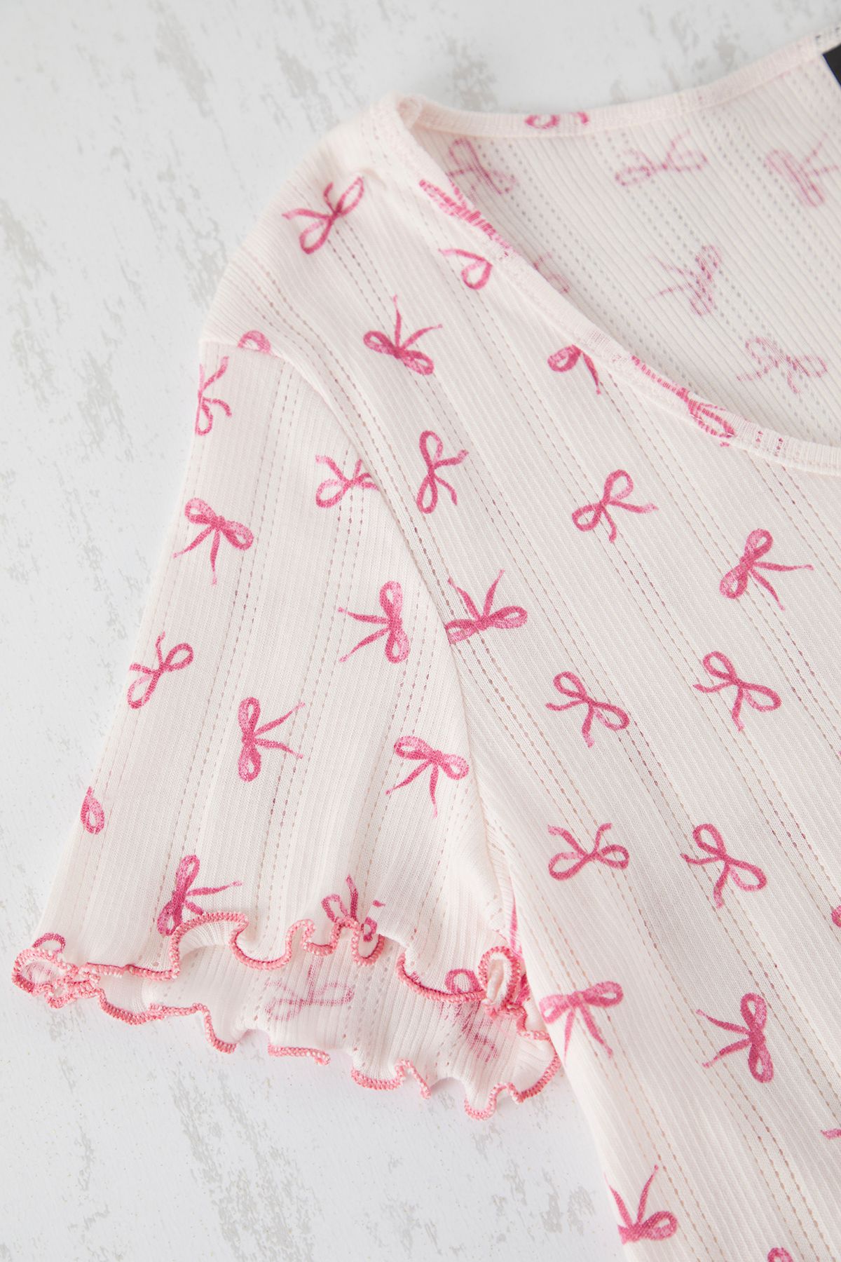 Trendyol Curve-Pink Ribbon/Bow Pattern Pointel Openwork/Hole Knitted Pajamas Set 6
