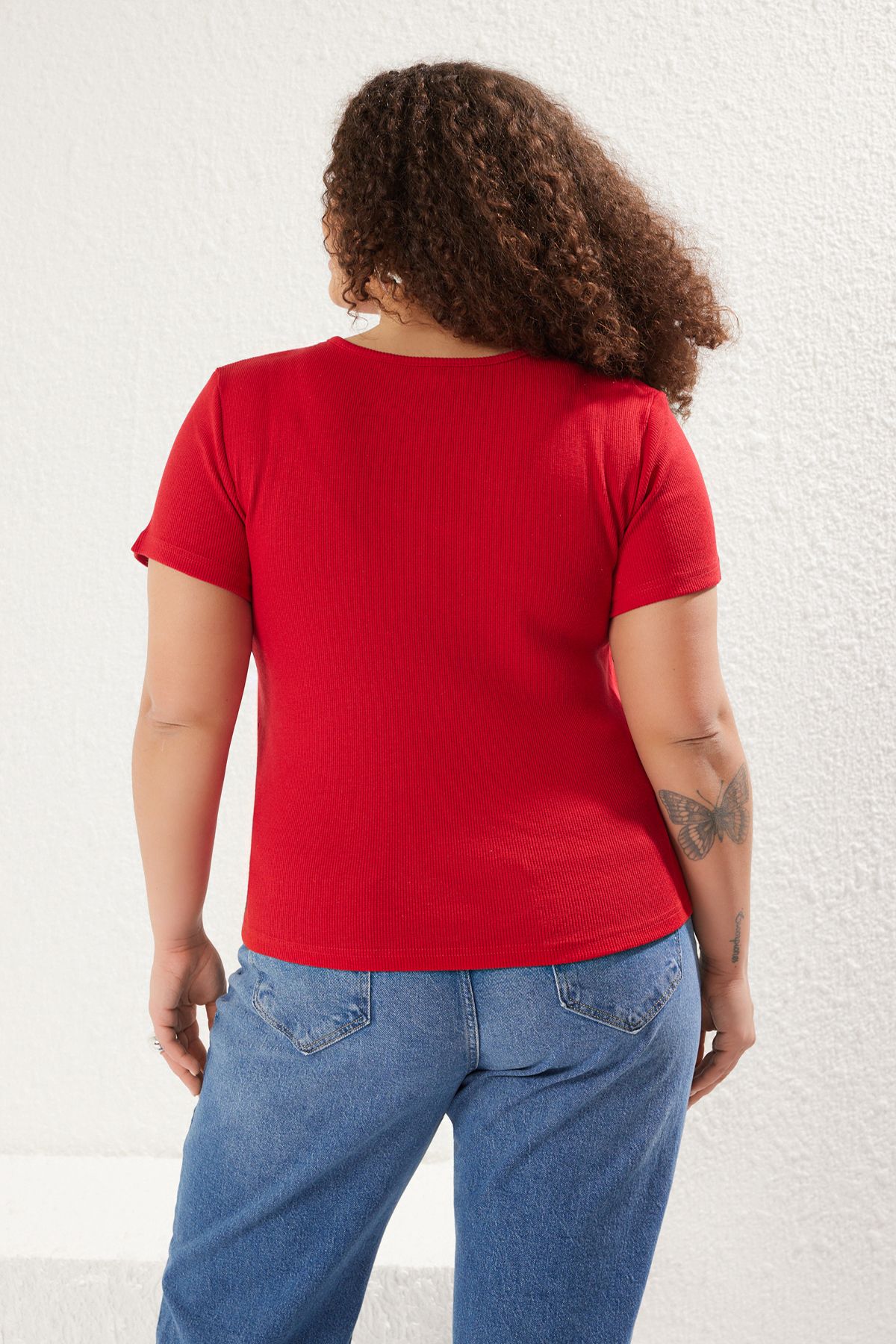 Trendyol Curve-Bluză tricotată cu camisole roșie de mărime mare 5