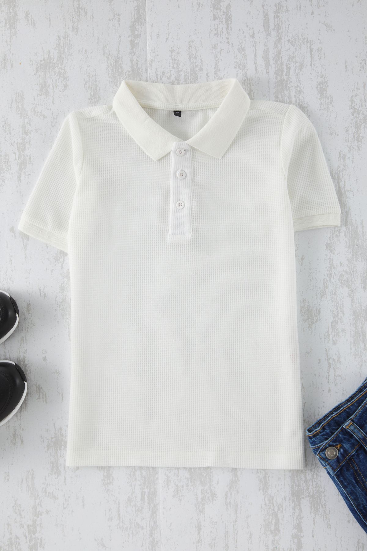 TRENDYOLKIDS-Tkdss25Ts00076 Model White Plain Knitted T-Shirt 1