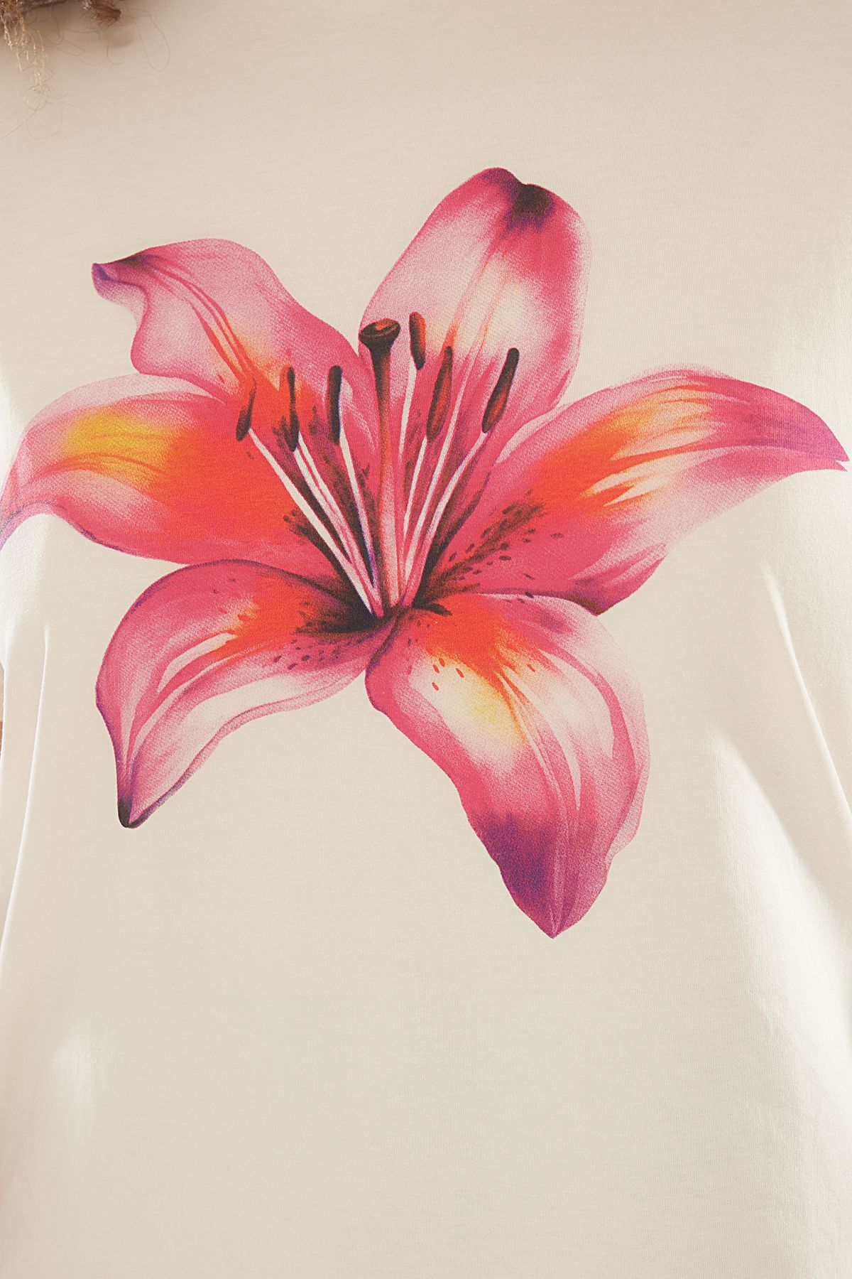Trendyol Curve-Übergroßes T-Shirt mit Blumendruck in Steinfarbe – TBBSS25BF00019 5