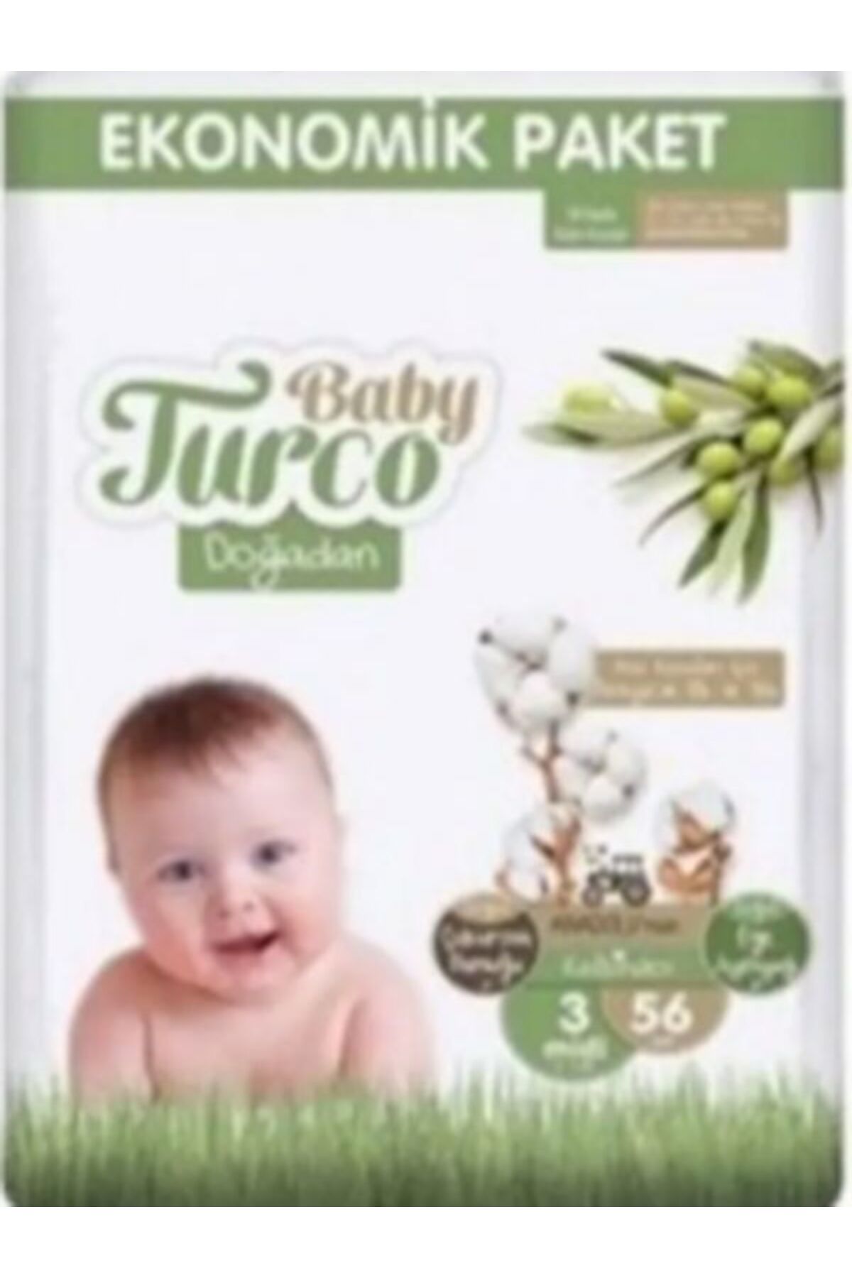 BABY TURCO DOĞADAN Baby Turco Bebek Bezi Ekonomik Paket 56'lı (3 Numara)