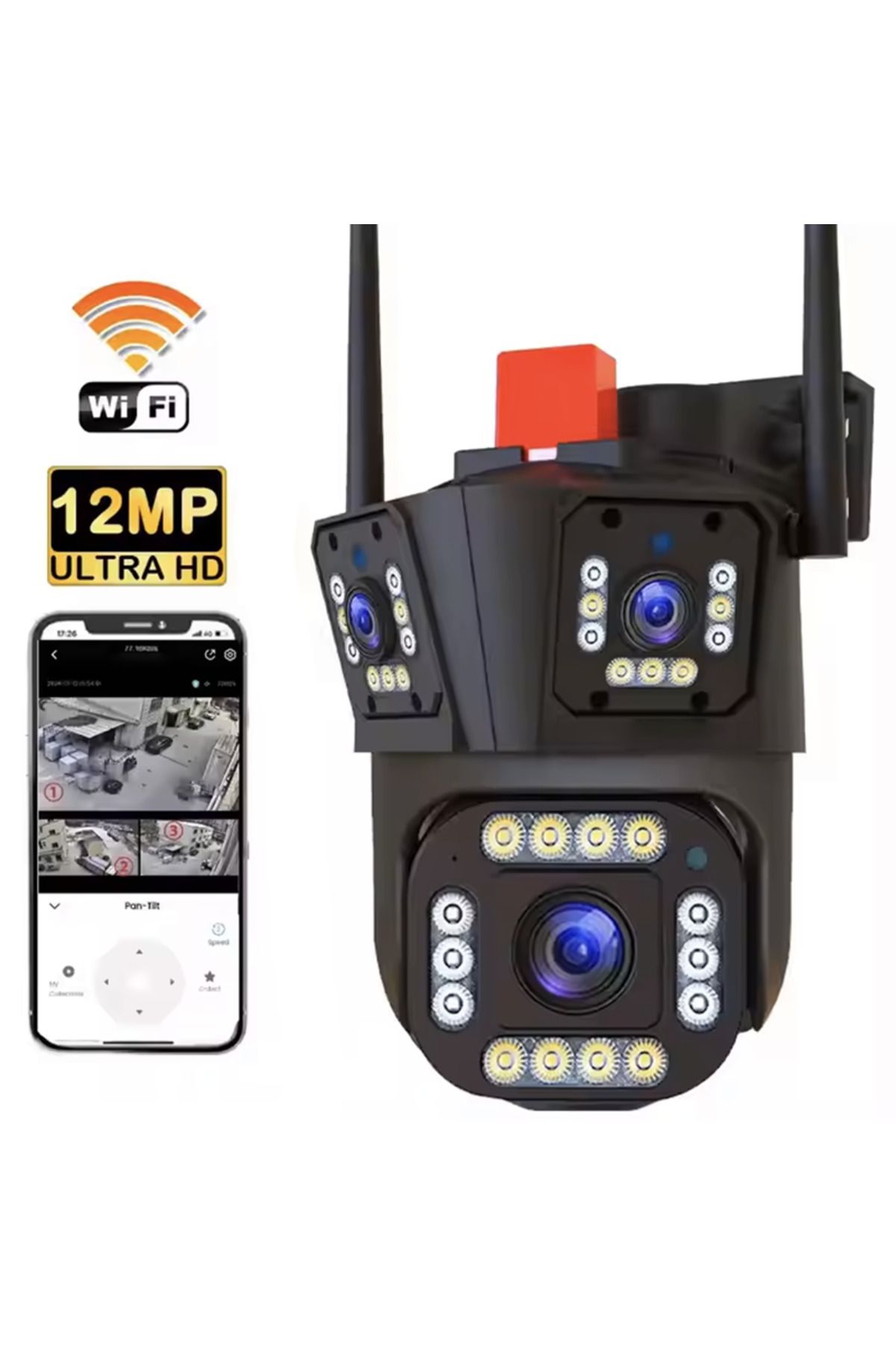 Pulnix 12Mp 3 Kameralı Alarmlı Hareket Algılamalı Wifi uzaktan izleme Güvenlik kamerası