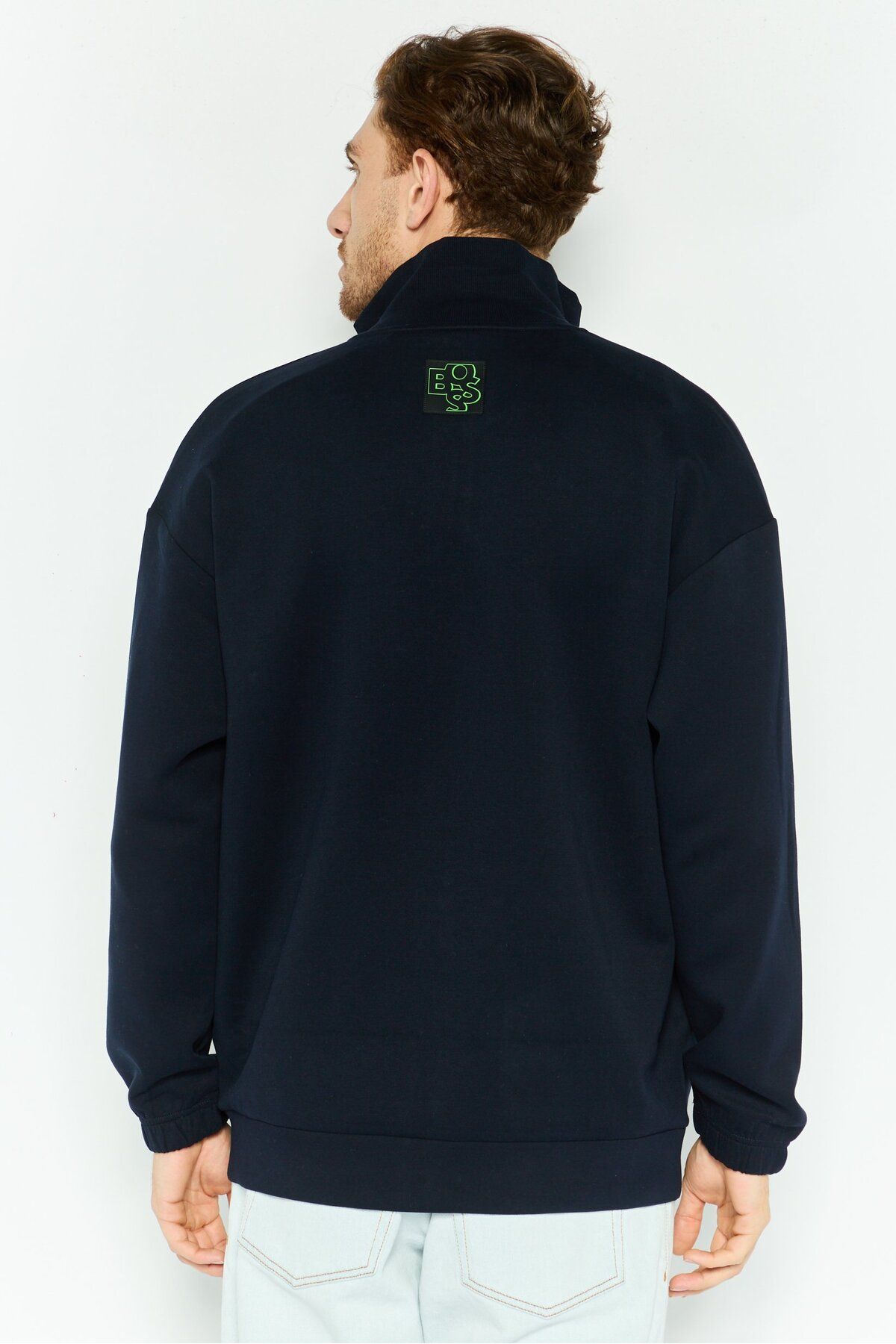 BOSS-Men High Neck Long Sleeve Embroidered Sweatshirt, Navy 4