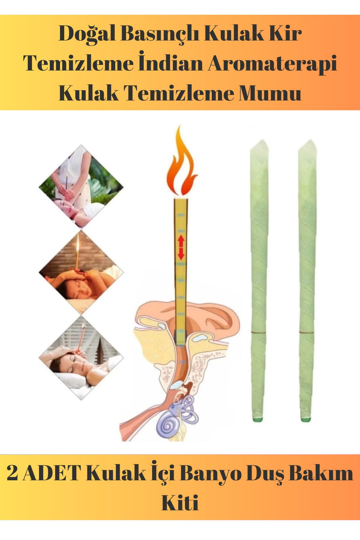Caramiore Özel Üretim Doğal Kulak Kir Temizleme Çubuk Şekilde İndian Aromaterapi Mumu - 2 Adet