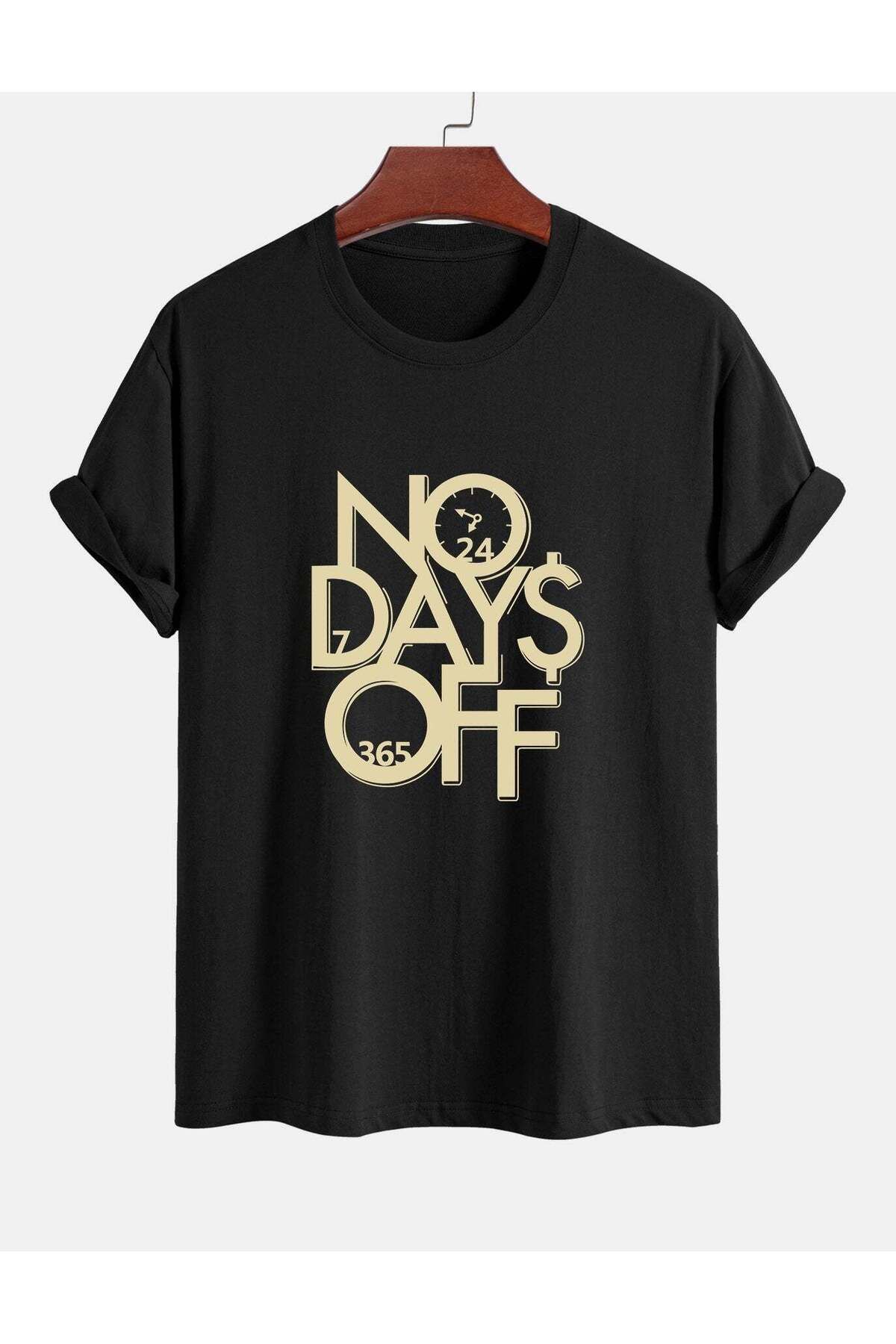 KUAS Unisex Oversize "NO DAYS OFF" Baskılı Bisiklet Yaka TSHİRT