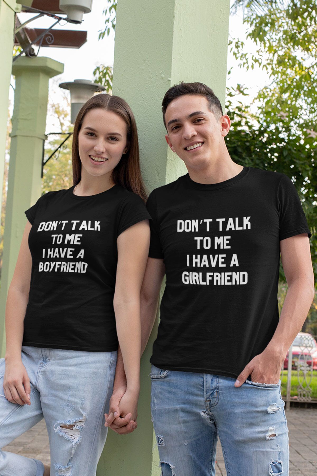 qoeuyl boutique Don't Talk To Me Baskılı Komik Sevgili Çift Kombin İkili %100 Pamuk Sevgililer Günü Hediye T-Shirt