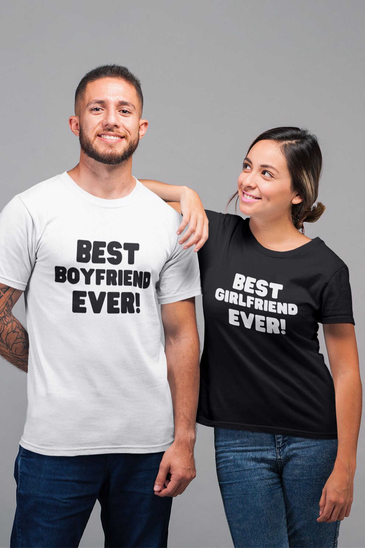 qoeuyl boutique Best Boyfriend Girlfriend Ever Baskılı Sevgili Çift Kombin İkili Sevgililer Günü Hediye T-Shirt