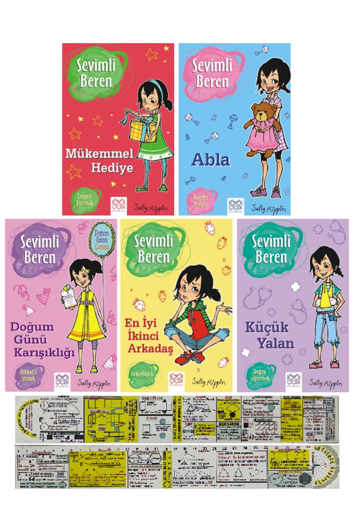 1001 Çiçek Kitaplar Sevimli Beren 5 Kitap Set - Sally Rippin + Mat. Öğreten Cetvel