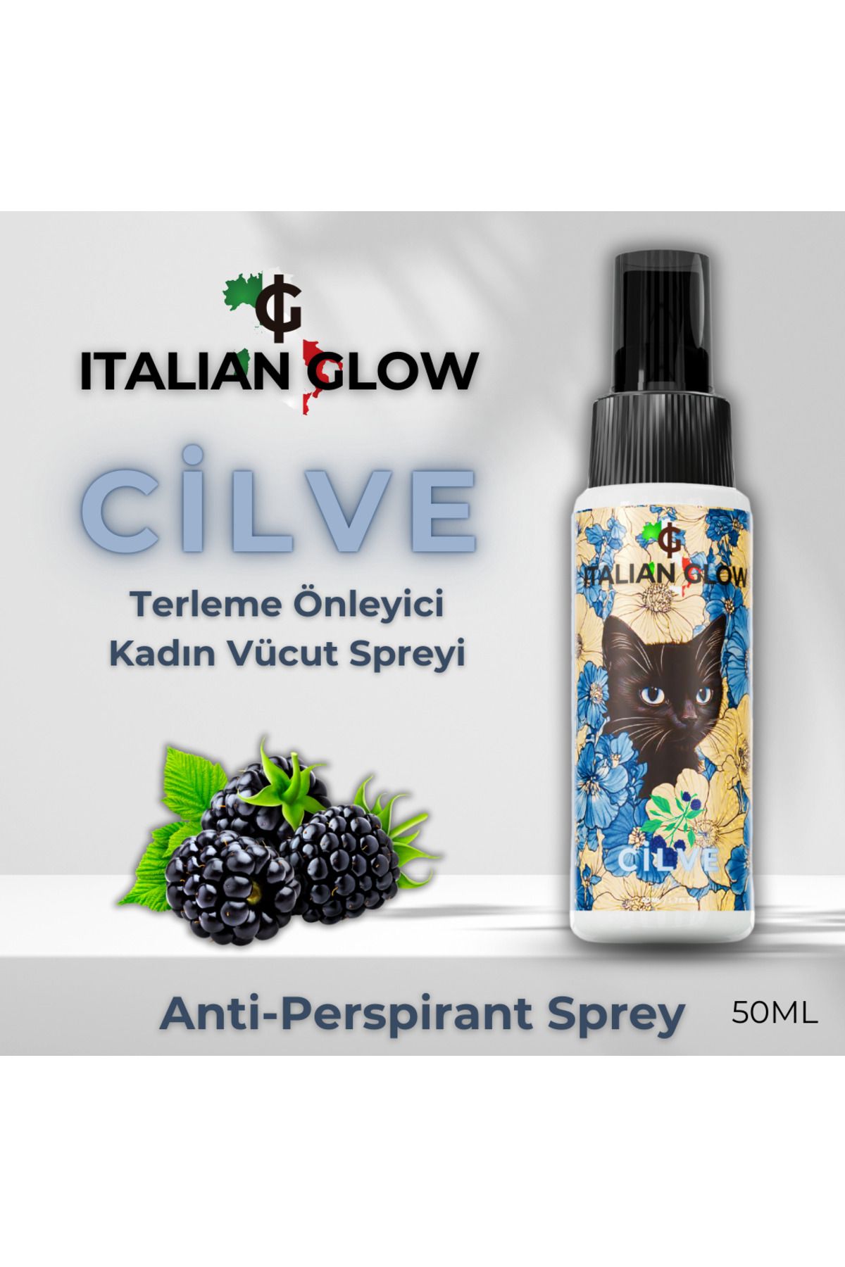 ItalianGlow Terleme Karşıtı Kadın Vücut Spreyi -Body Mist (Sicilya Böğürtleni) 50 ml